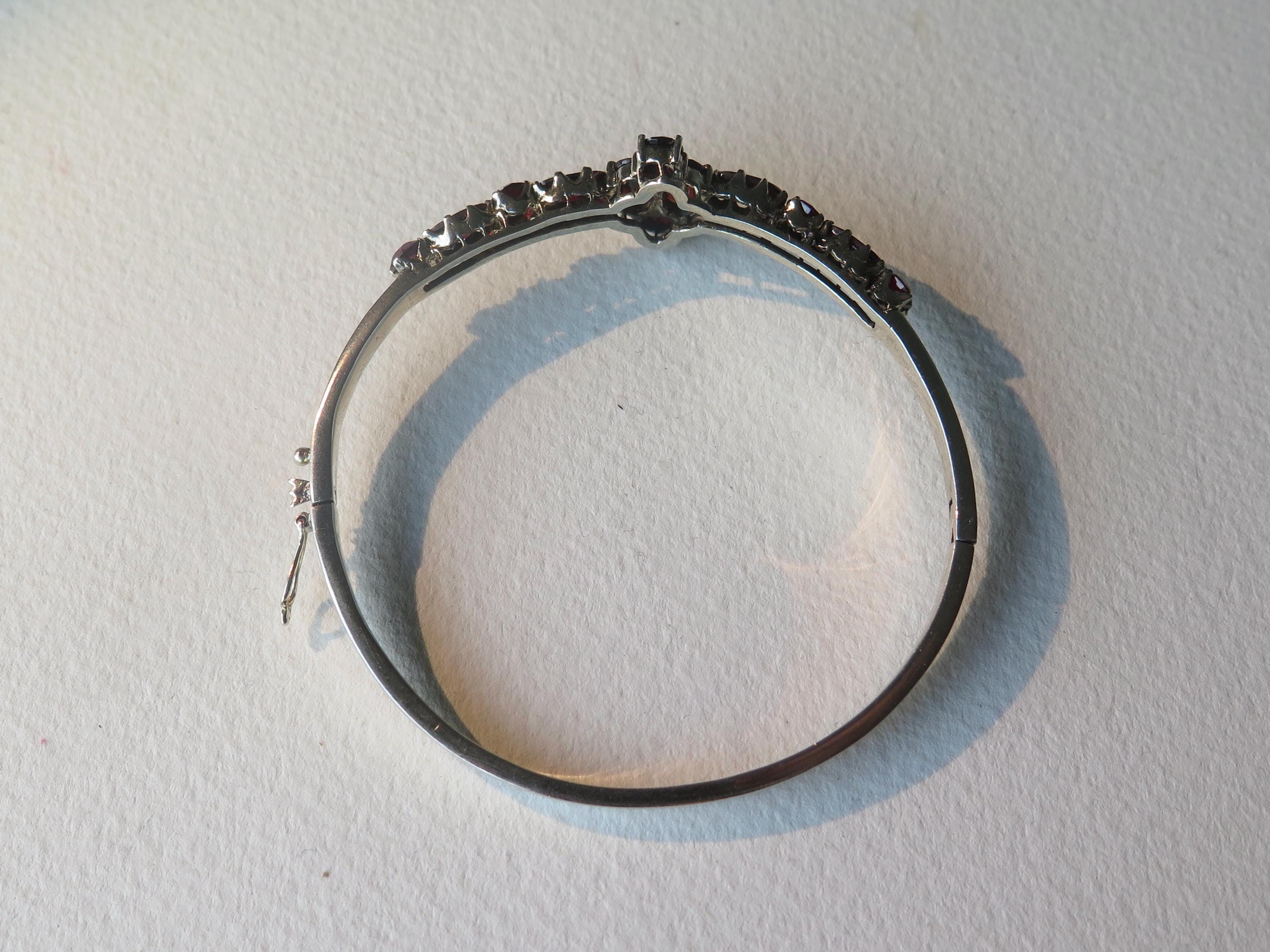 Antique Victorian Sterling Silver Garnet Bangle Bracelet