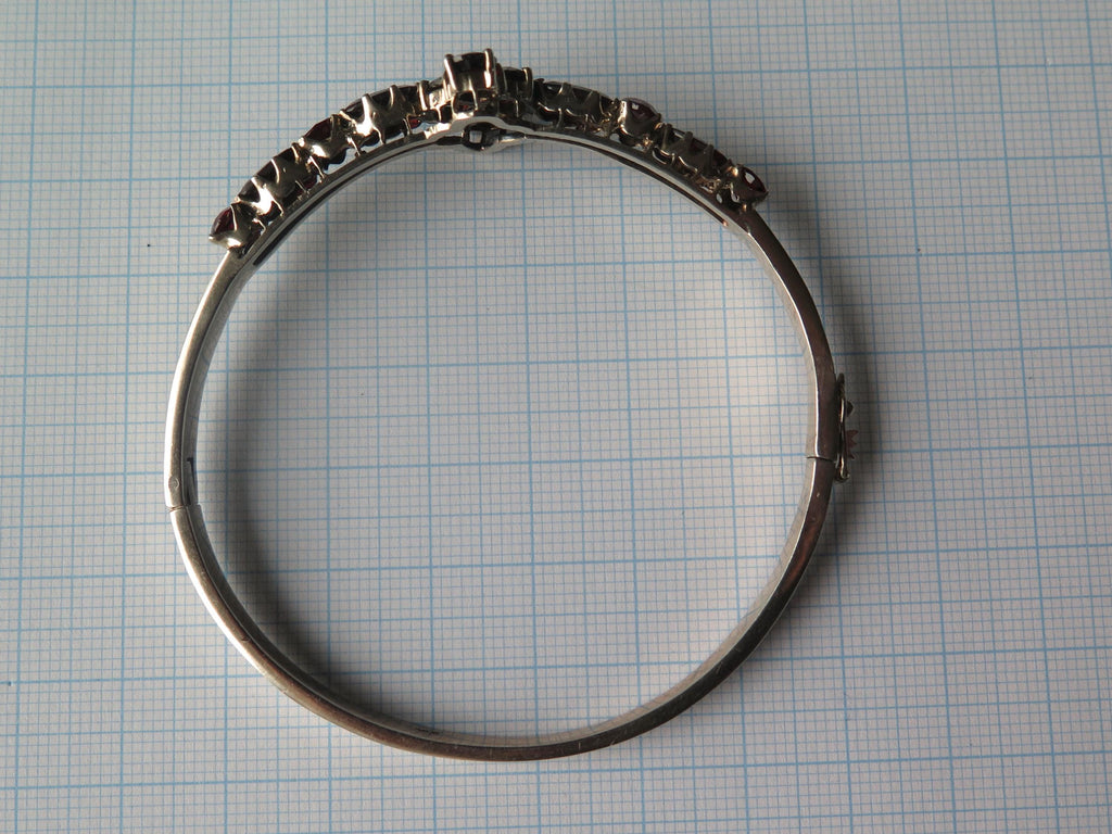 Antique Victorian Sterling Silver Garnet Bangle Bracelet