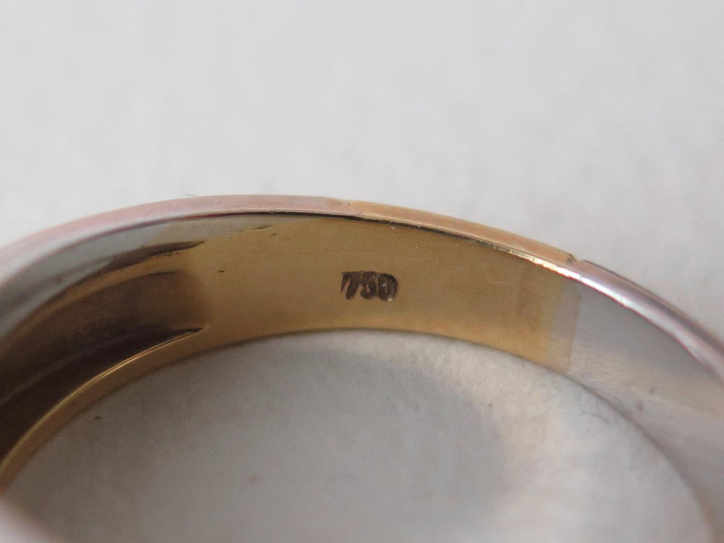 Vintage 18k Gold Diamond Double Band Ring: Yellow & White Gold