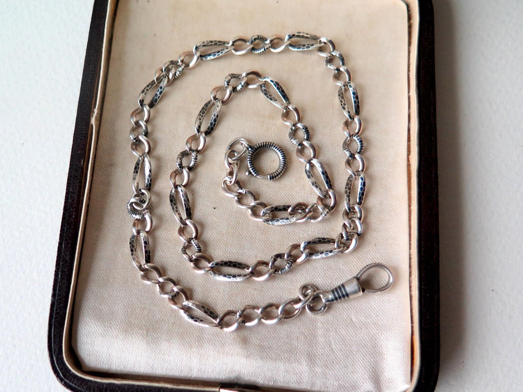Antique Victorian Niello Silver Chain: Animalier Links, 20 Inch