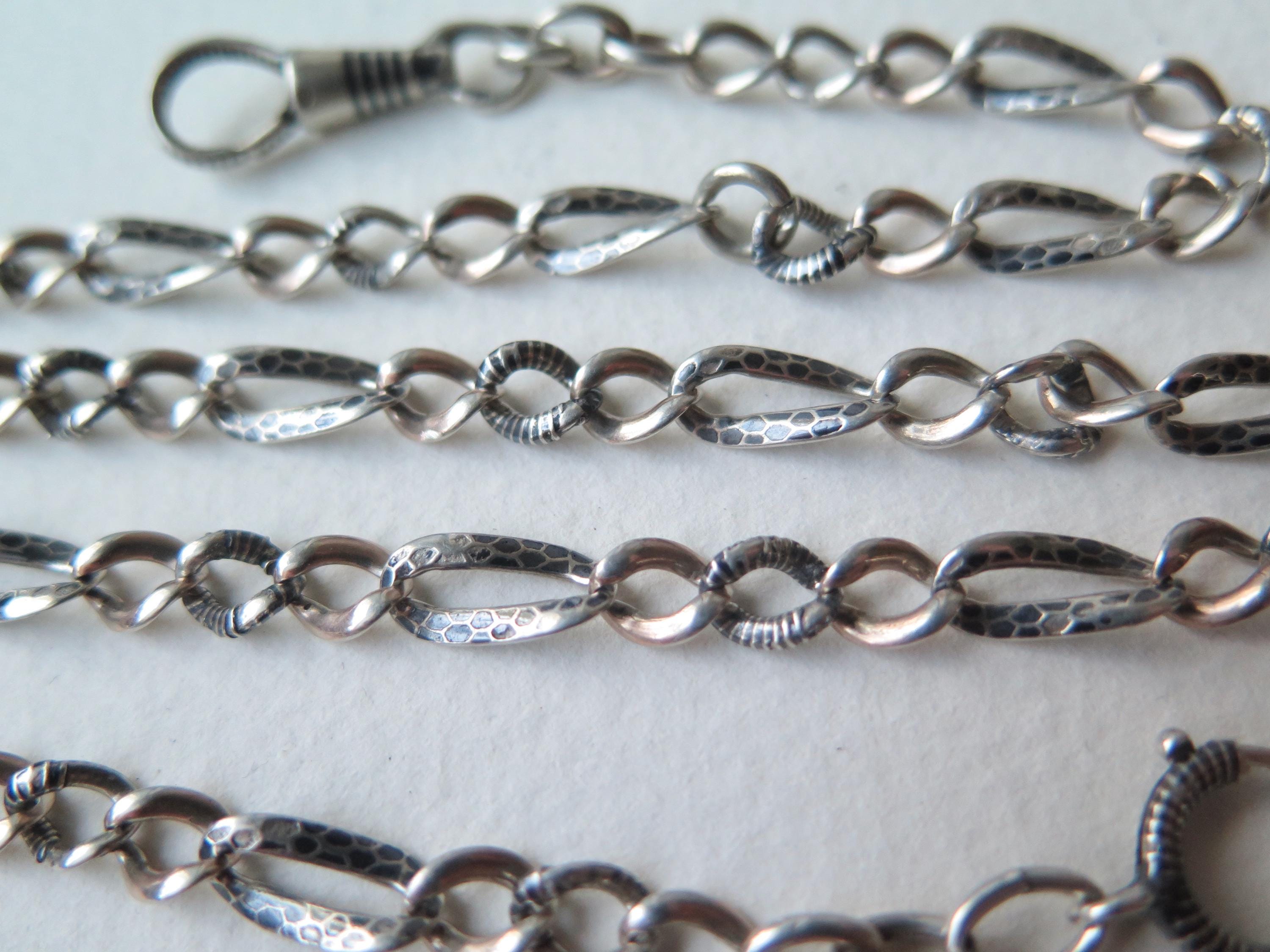 Antique Victorian Niello Silver Chain: Animalier Links, 20 Inch