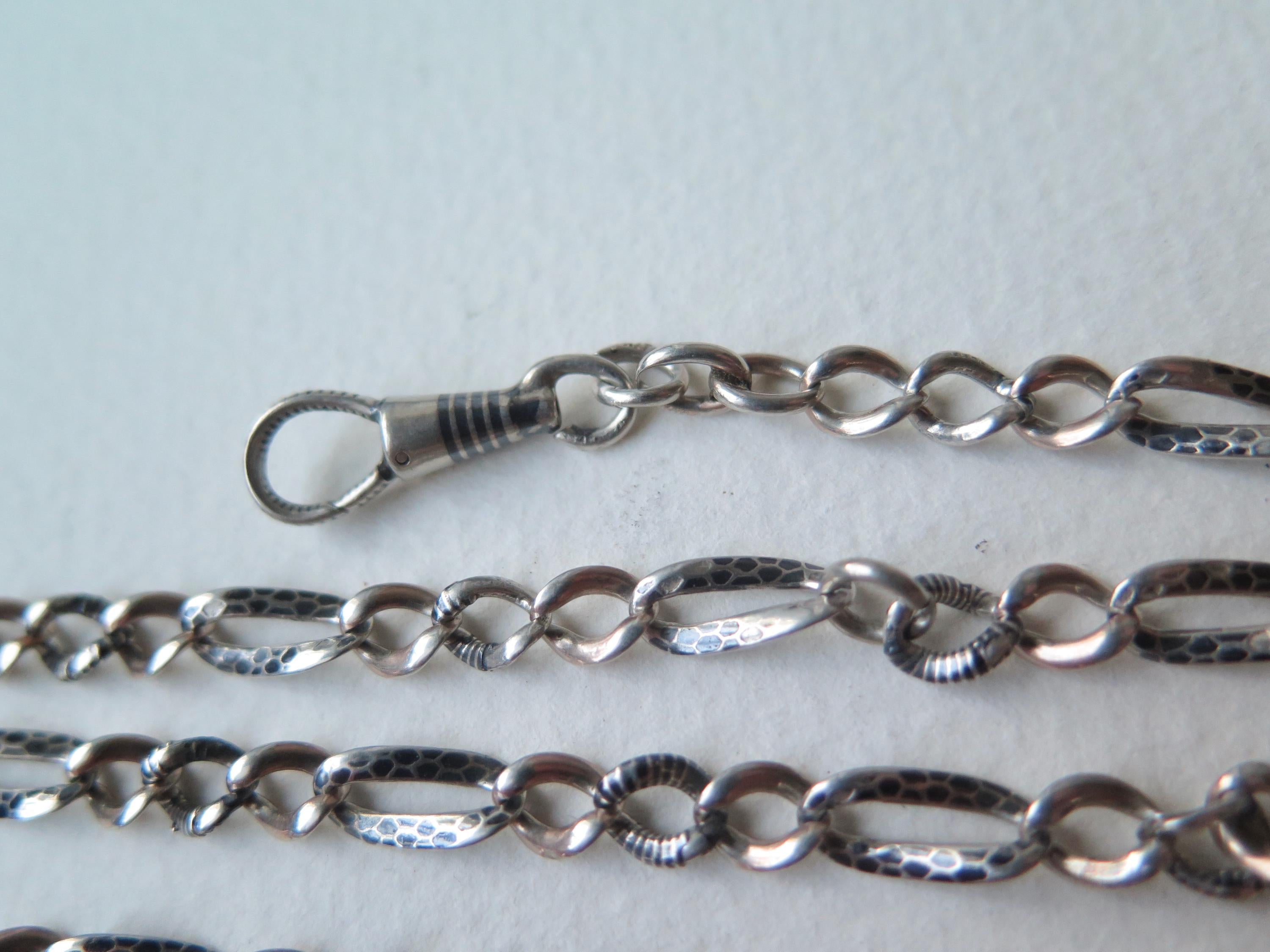 Antique Victorian Niello Silver Chain: Animalier Links, 20 Inch