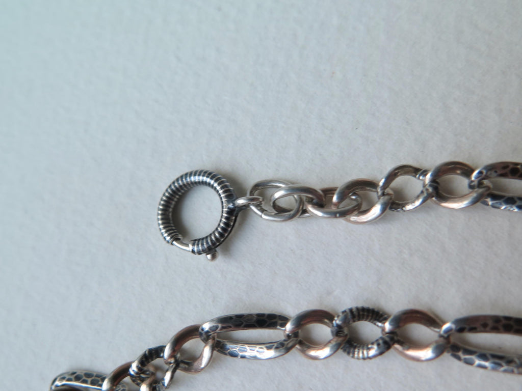 Antique Victorian Niello Silver Chain: Animalier Links, 20 Inch