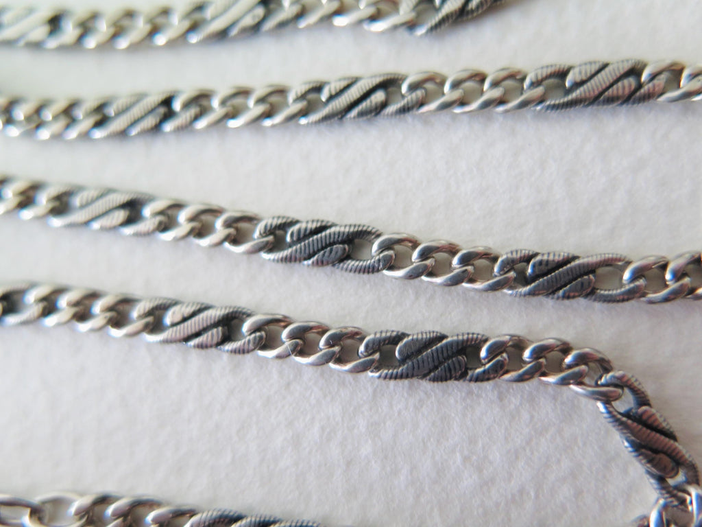 Antique Edwardian Niello Chain: 800 Silver Flat Link Necklace, 16.5"