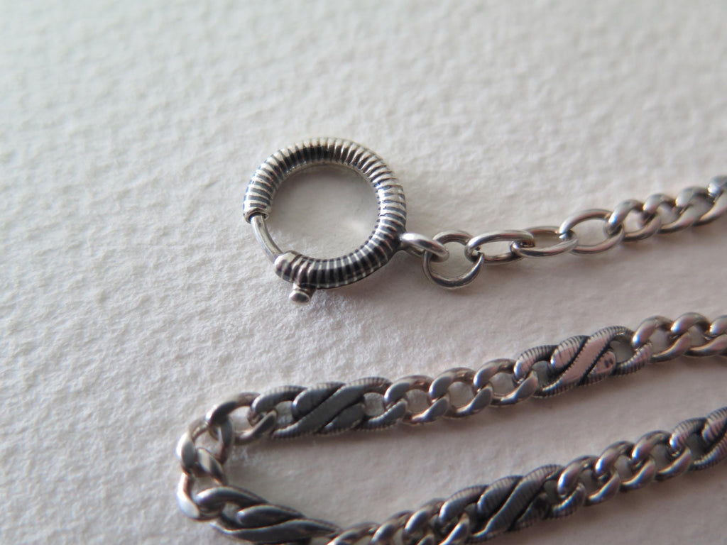 Antique Edwardian Niello Chain: 800 Silver Flat Link Necklace, 16.5"
