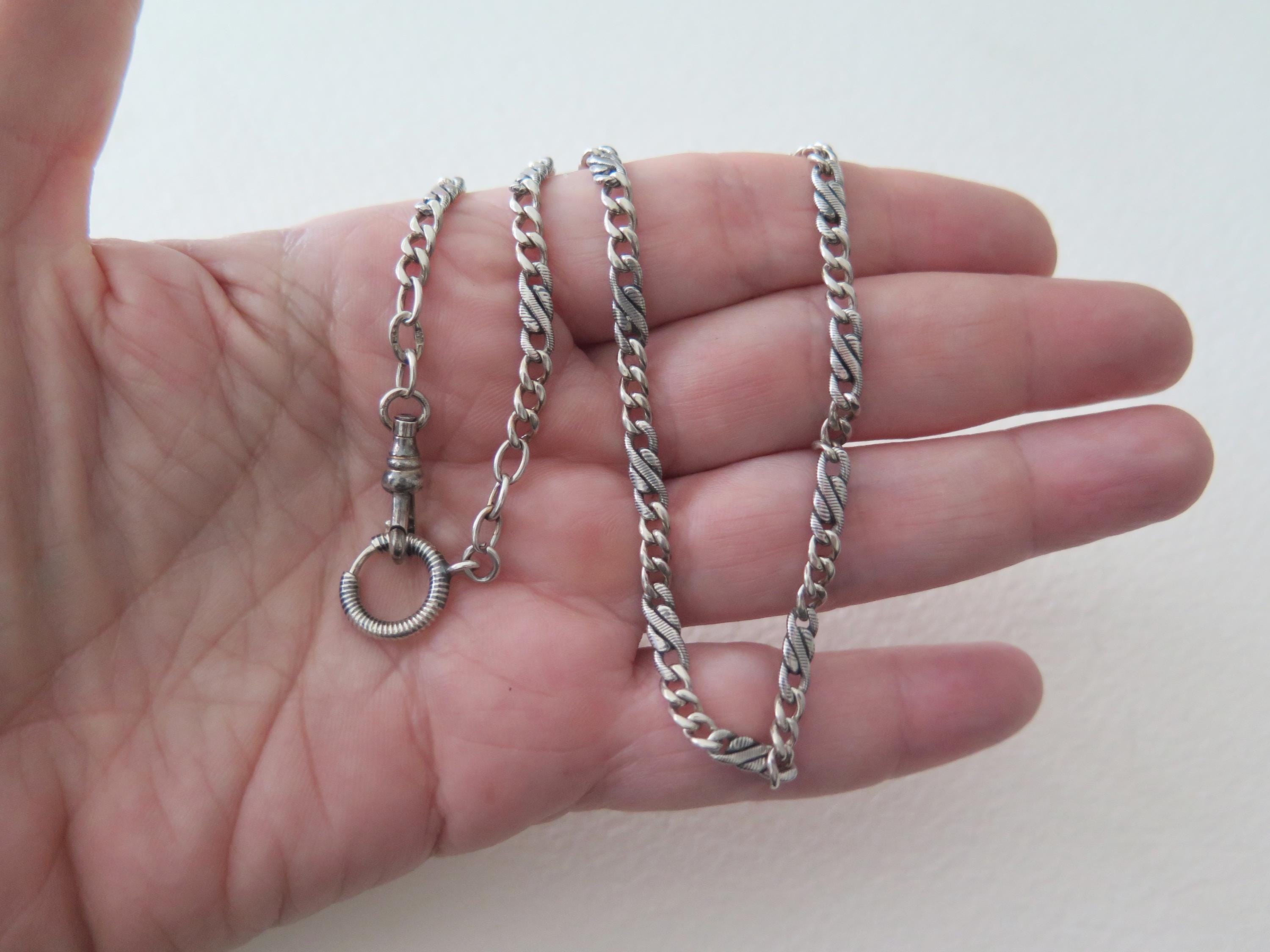 Antique Edwardian Niello Chain: 800 Silver Flat Link Necklace, 16.5"
