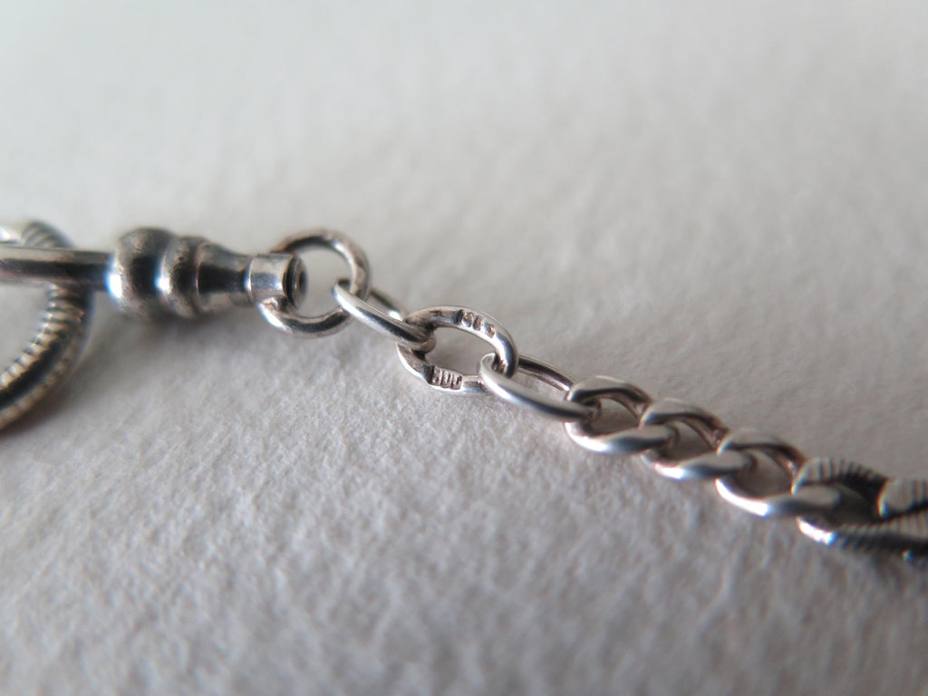 Antique Edwardian Niello Chain: 800 Silver Flat Link Necklace, 16.5"