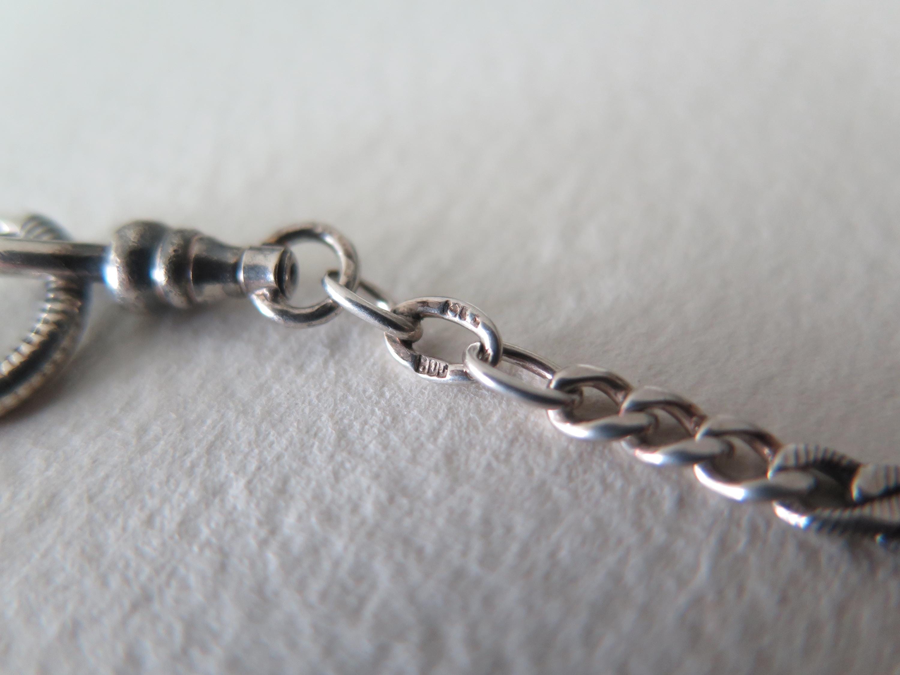 Antique Edwardian Niello Chain: 800 Silver Flat Link Necklace, 16.5"