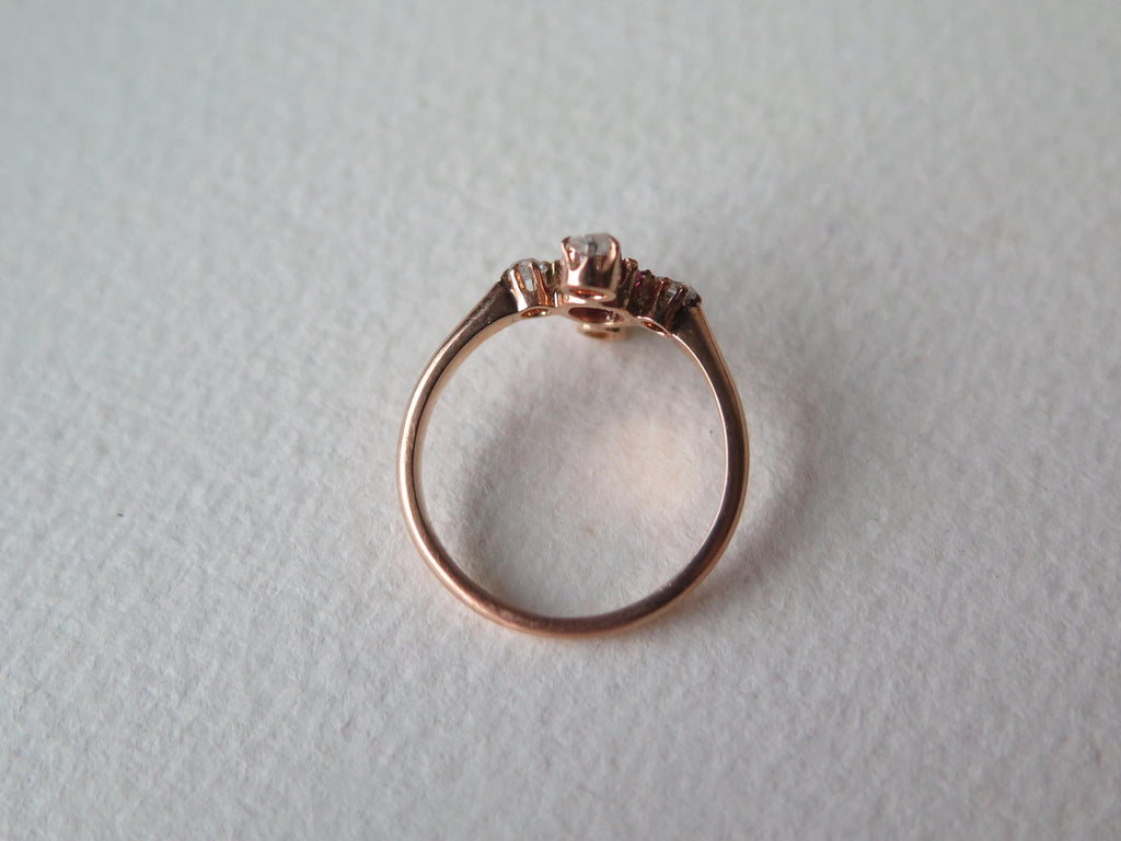 Antique Art Deco Ruby Ring: 18k Rose Gold, Rose Cut Diamonds