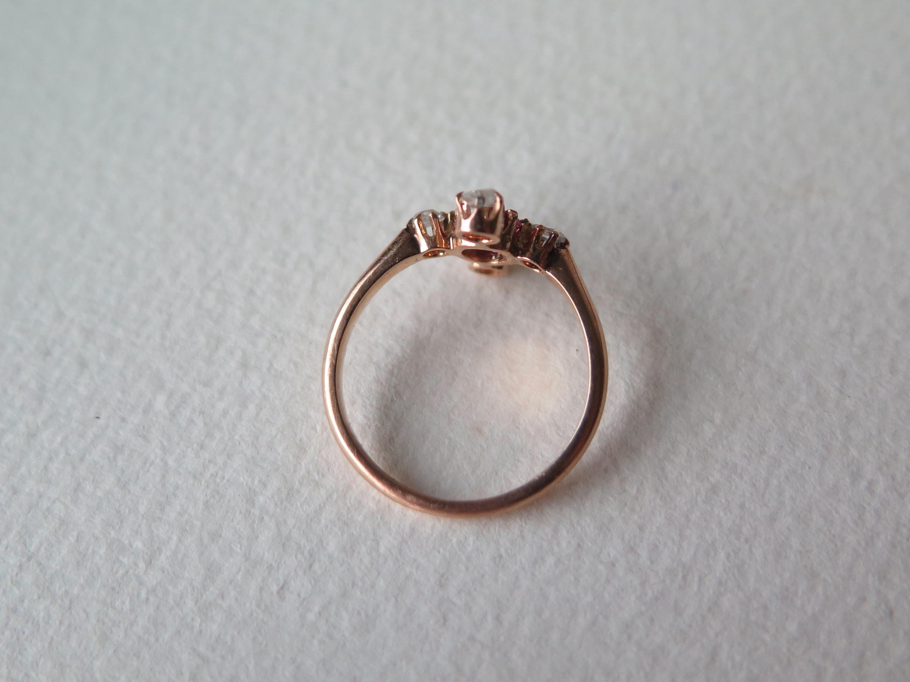 Antique Art Deco Ruby Ring: 18k Rose Gold, Rose Cut Diamonds