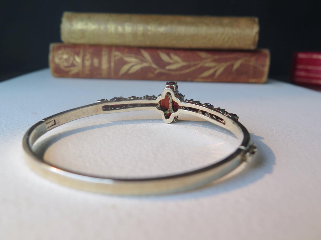 Antique Victorian Sterling Silver Garnet Bangle Bracelet