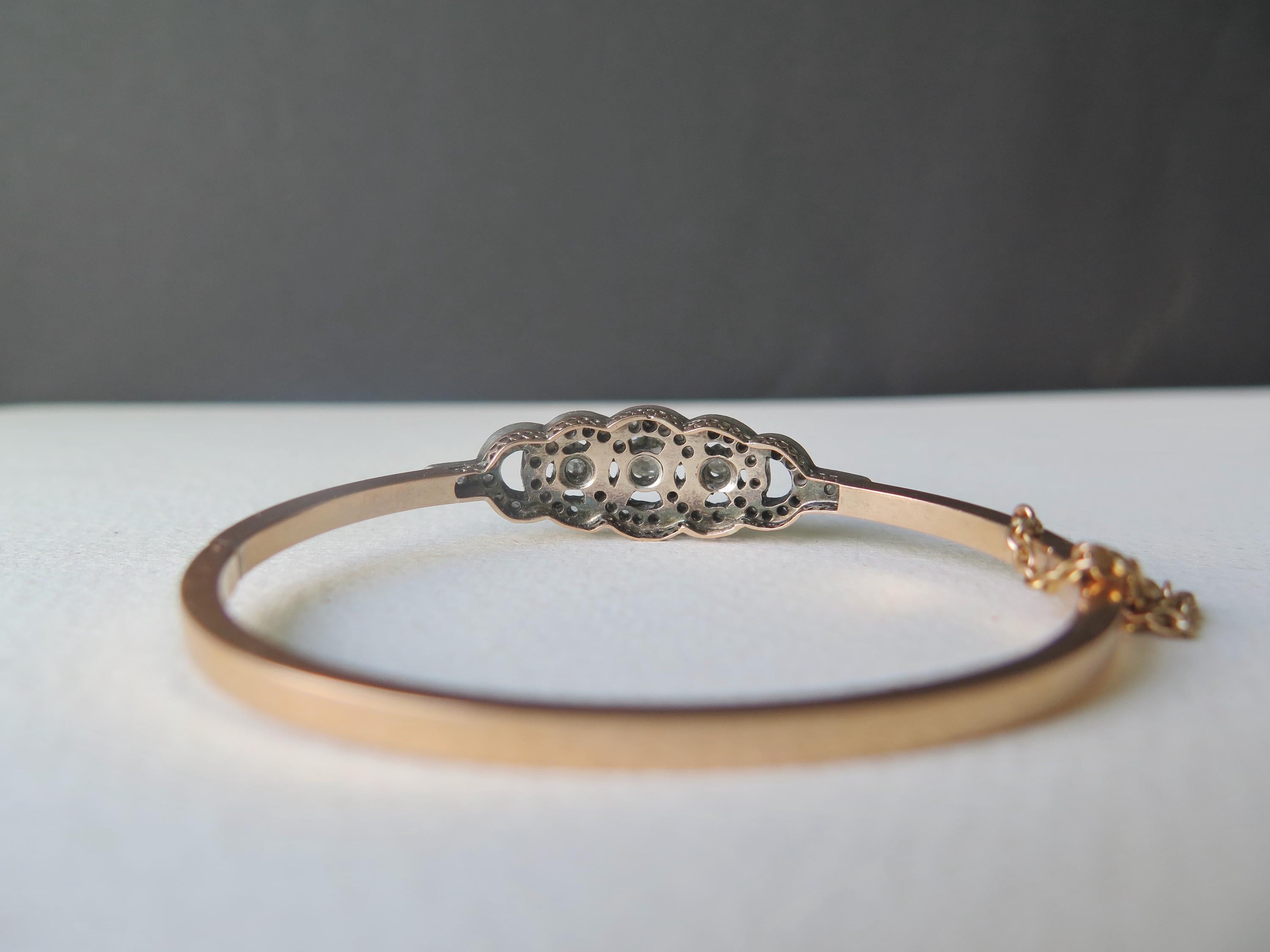 Antique French 18k Gold Diamond Bracelet, Victorian Diamond Bangle 1800s