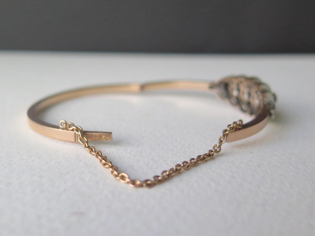 Antique French 18k Gold Diamond Bracelet, Victorian Diamond Bangle 1800s