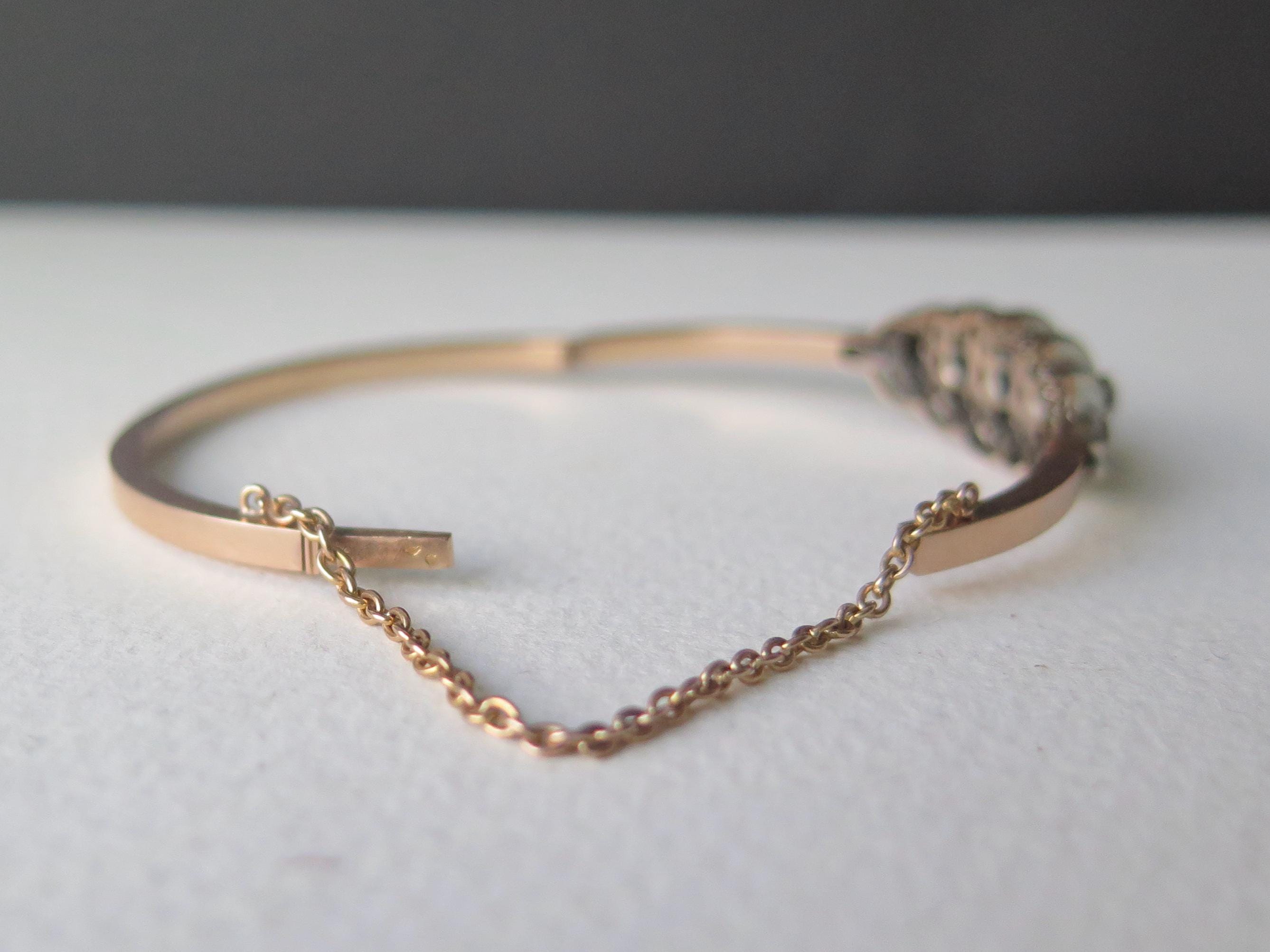 Antique French 18k Gold Diamond Bracelet, Victorian Diamond Bangle 1800s