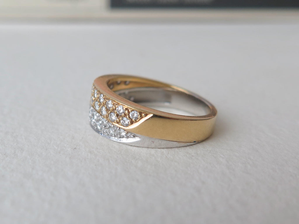 Vintage 18k Gold Diamond Double Band Ring: Yellow & White Gold