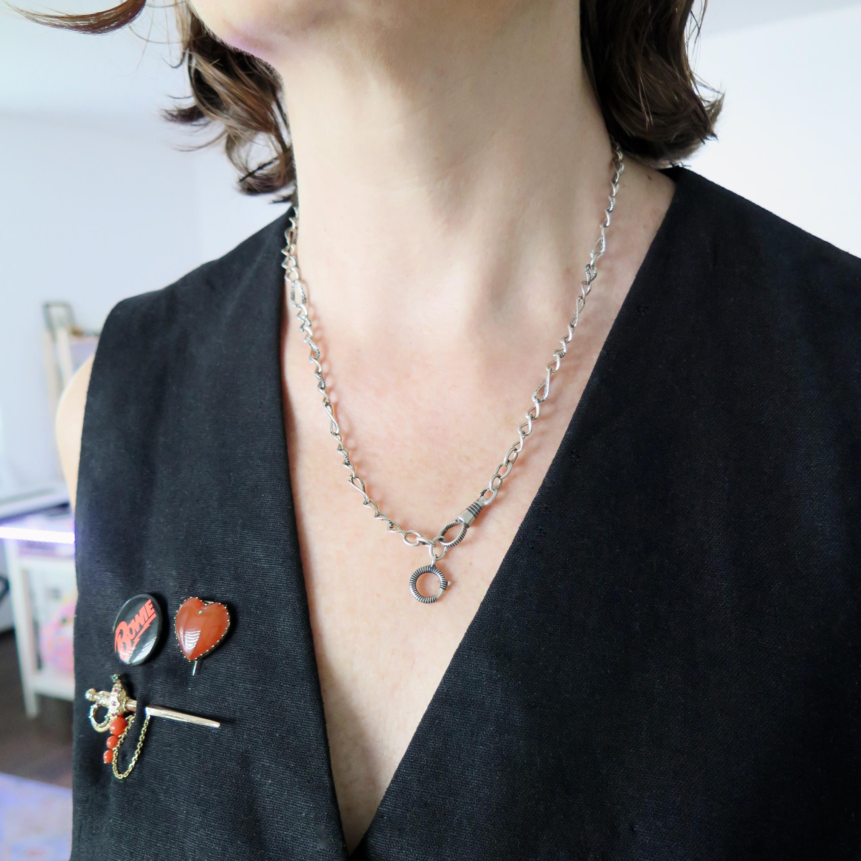 Antique Victorian Niello Silver Chain: Animalier Links, 20 Inch
