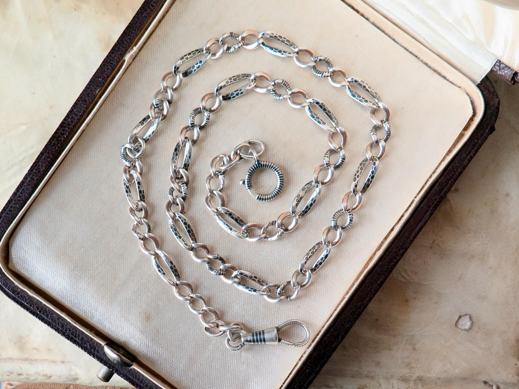 Antique Victorian Niello Silver Chain: Animalier Links, 20 Inch