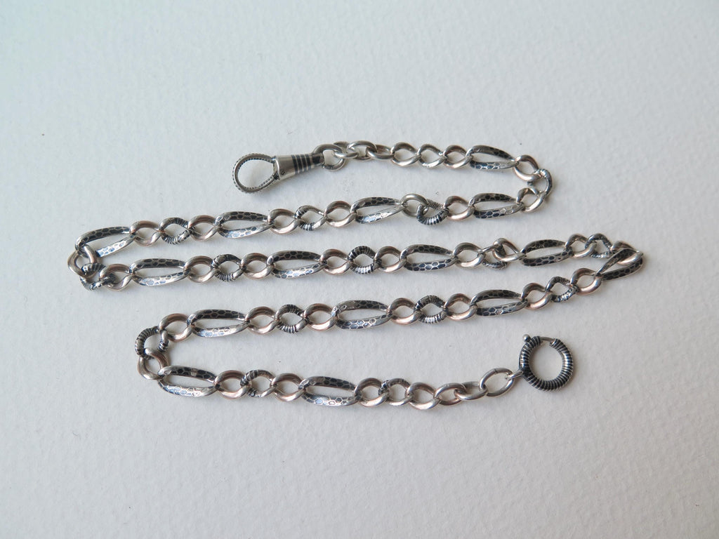 Antique Victorian Niello Silver Chain: Animalier Links, 20 Inch