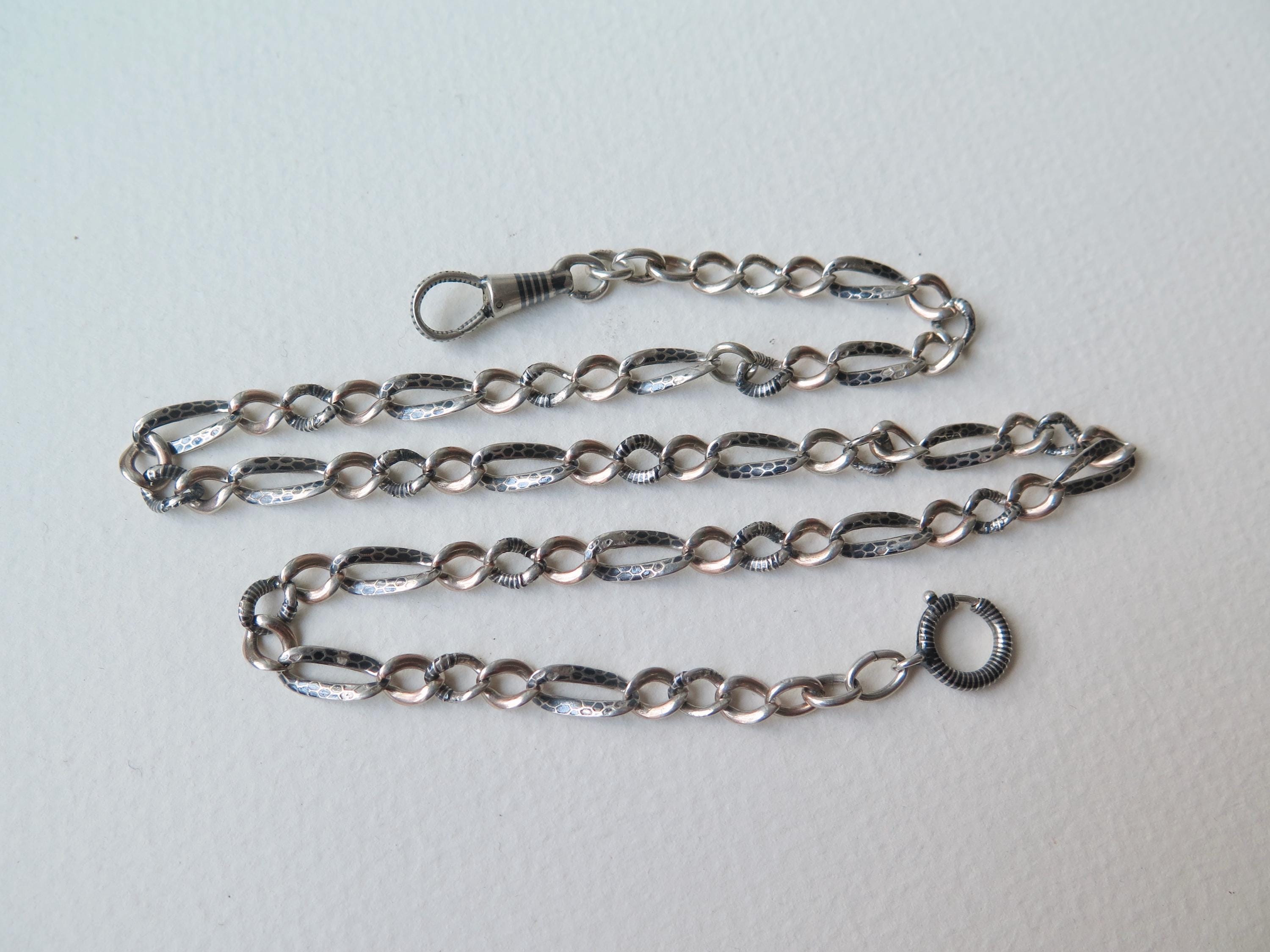 Antique Victorian Niello Silver Chain: Animalier Links, 20 Inch