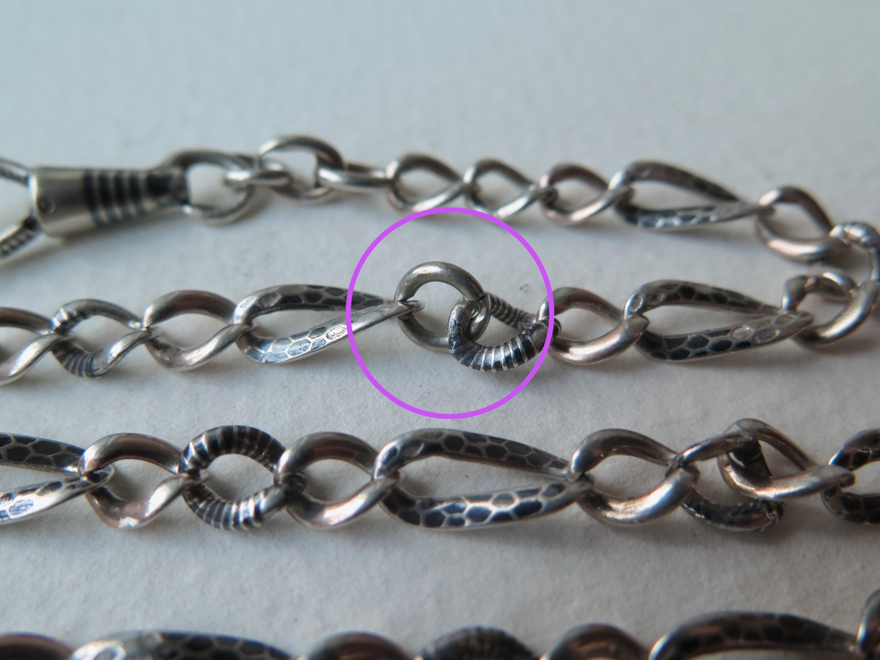 Antique Victorian Niello Silver Chain: Animalier Links, 20 Inch