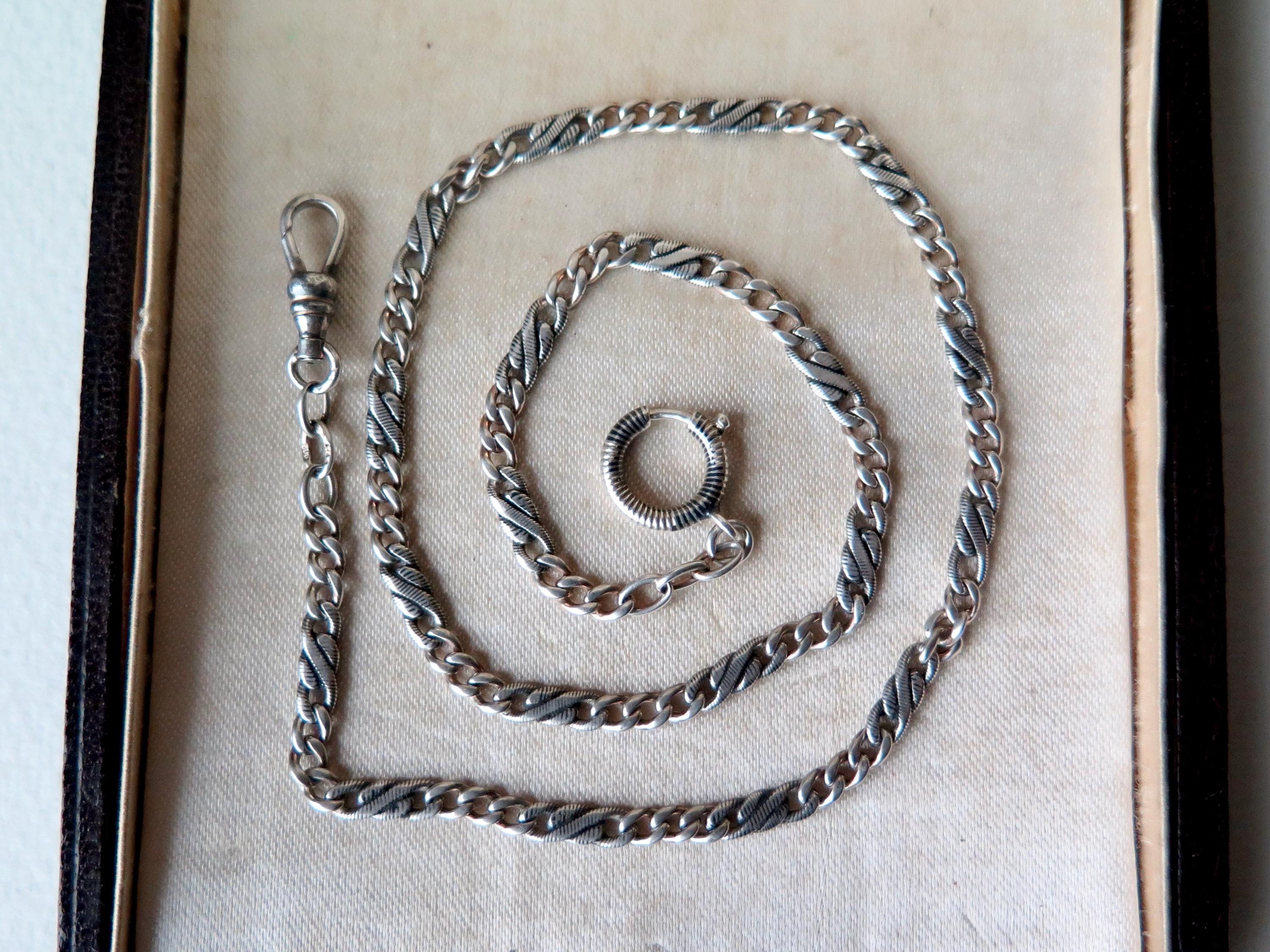 Antique Edwardian Niello Chain: 800 Silver Flat Link Necklace, 16.5"