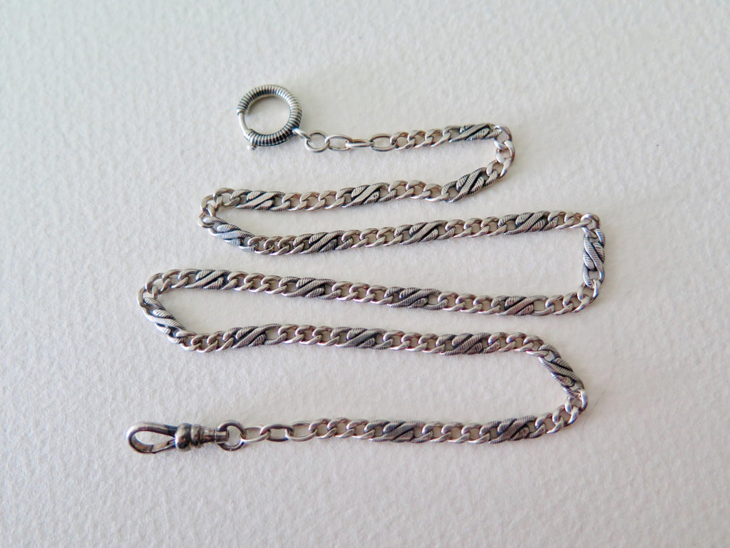Antique Edwardian Niello Chain: 800 Silver Flat Link Necklace, 16.5"