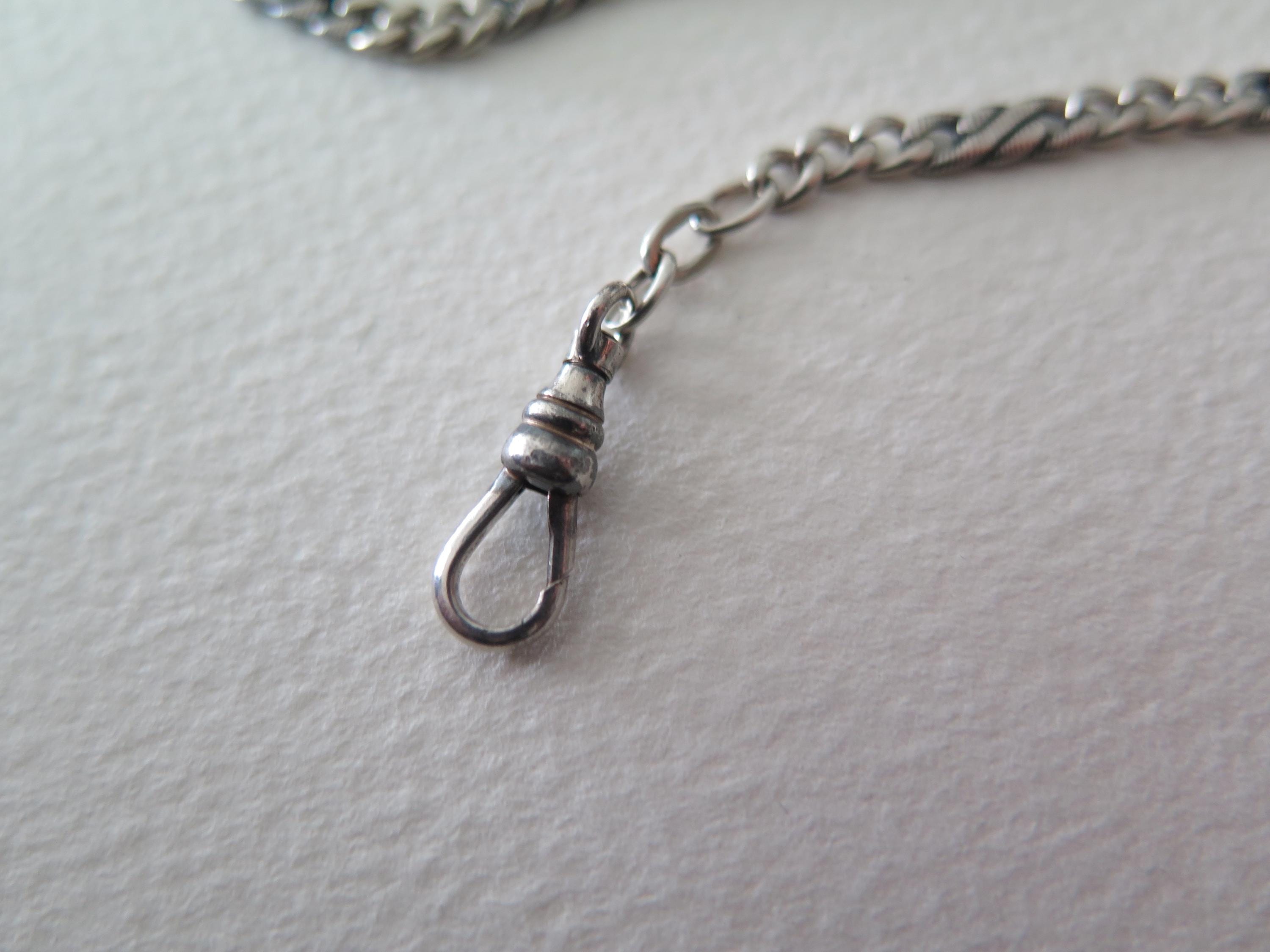 Antique Edwardian Niello Chain: 800 Silver Flat Link Necklace, 16.5"