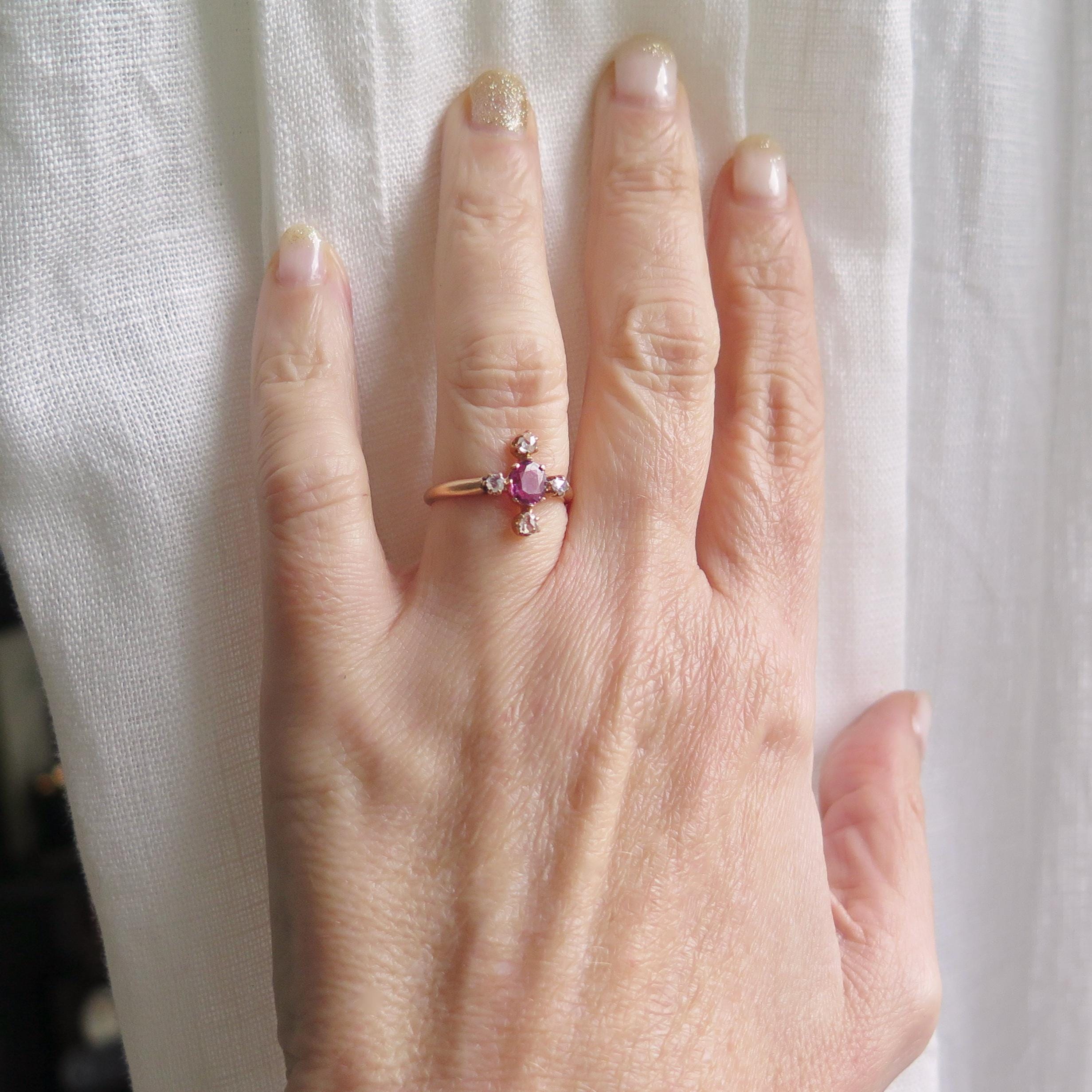 Antique Art Deco Ruby Ring: 18k Rose Gold, Rose Cut Diamonds