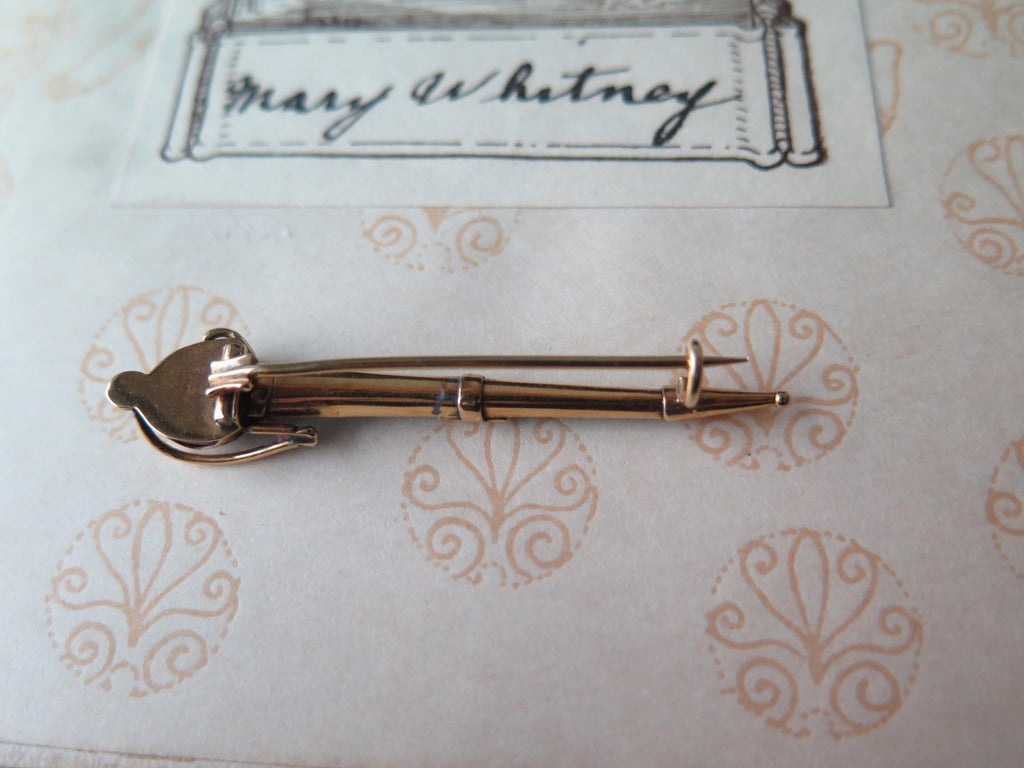 Antique 9k Gold Scottish Sword Brooch, Moss Agate Claymore Dagger