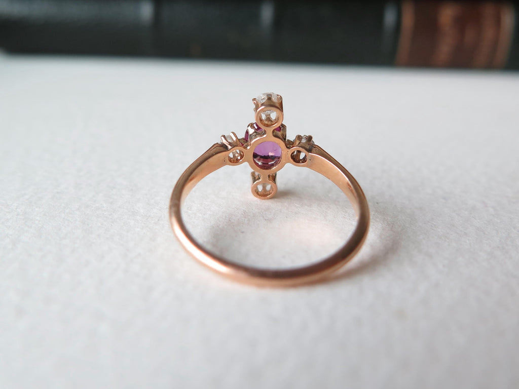 Antique Art Deco Ruby Ring: 18k Rose Gold, Rose Cut Diamonds