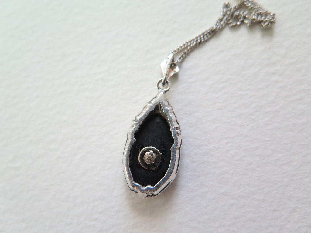 Antique Art Deco Necklace with Onyx and Diamond, Silver, Early 1900s