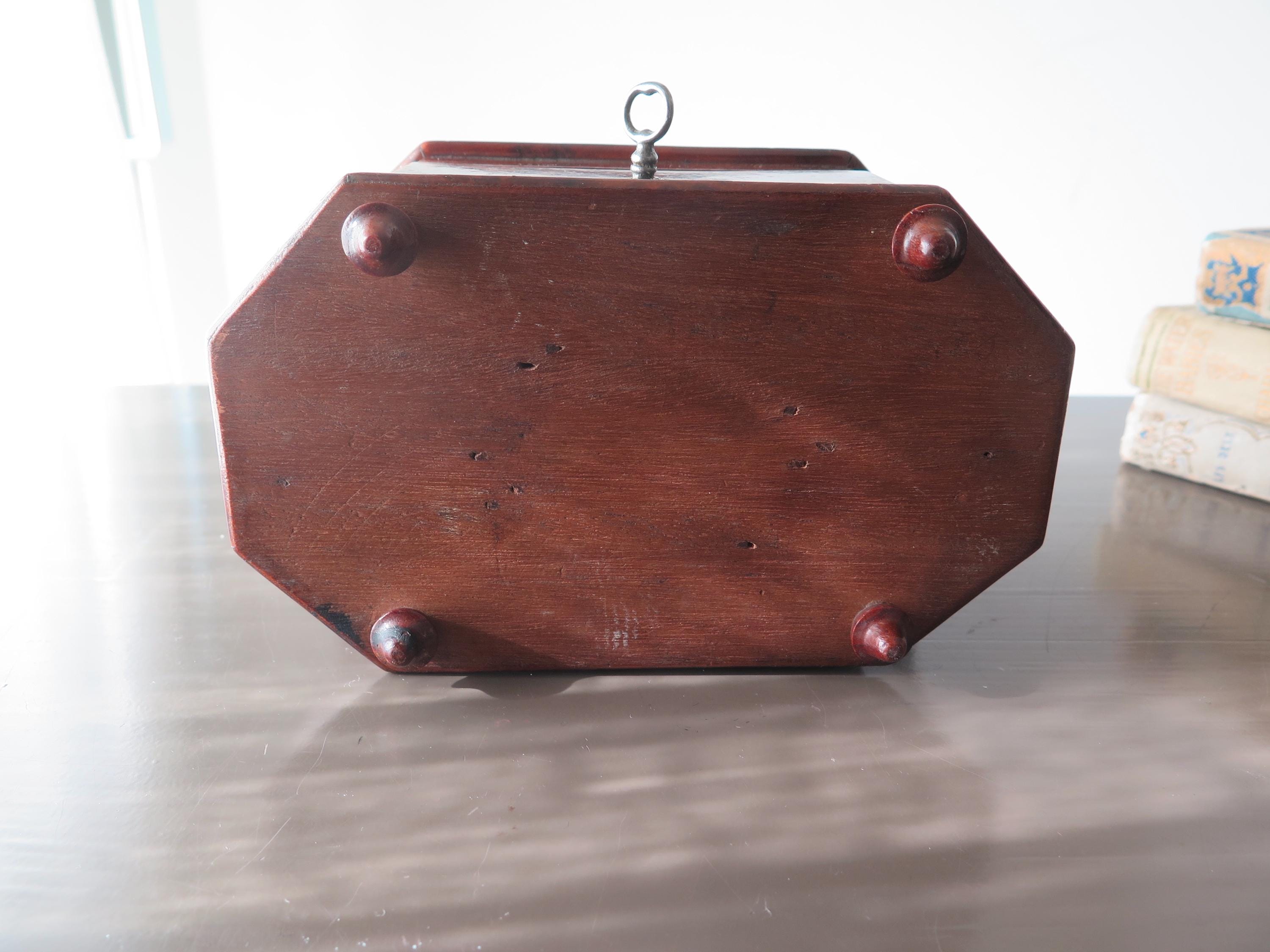 Antique Victorian Burl Walnut Jewelry Box: Blue Tufted Silk Interior