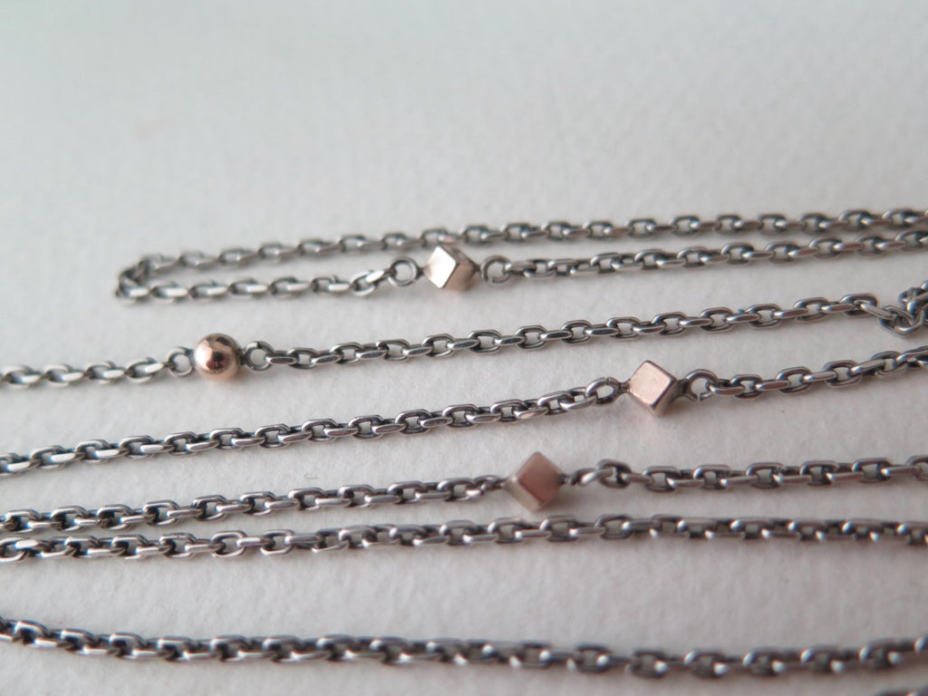 Antique 58" Silver & Rose Gold Long Guard Chain: Edwardian Art Deco Muff Chain
