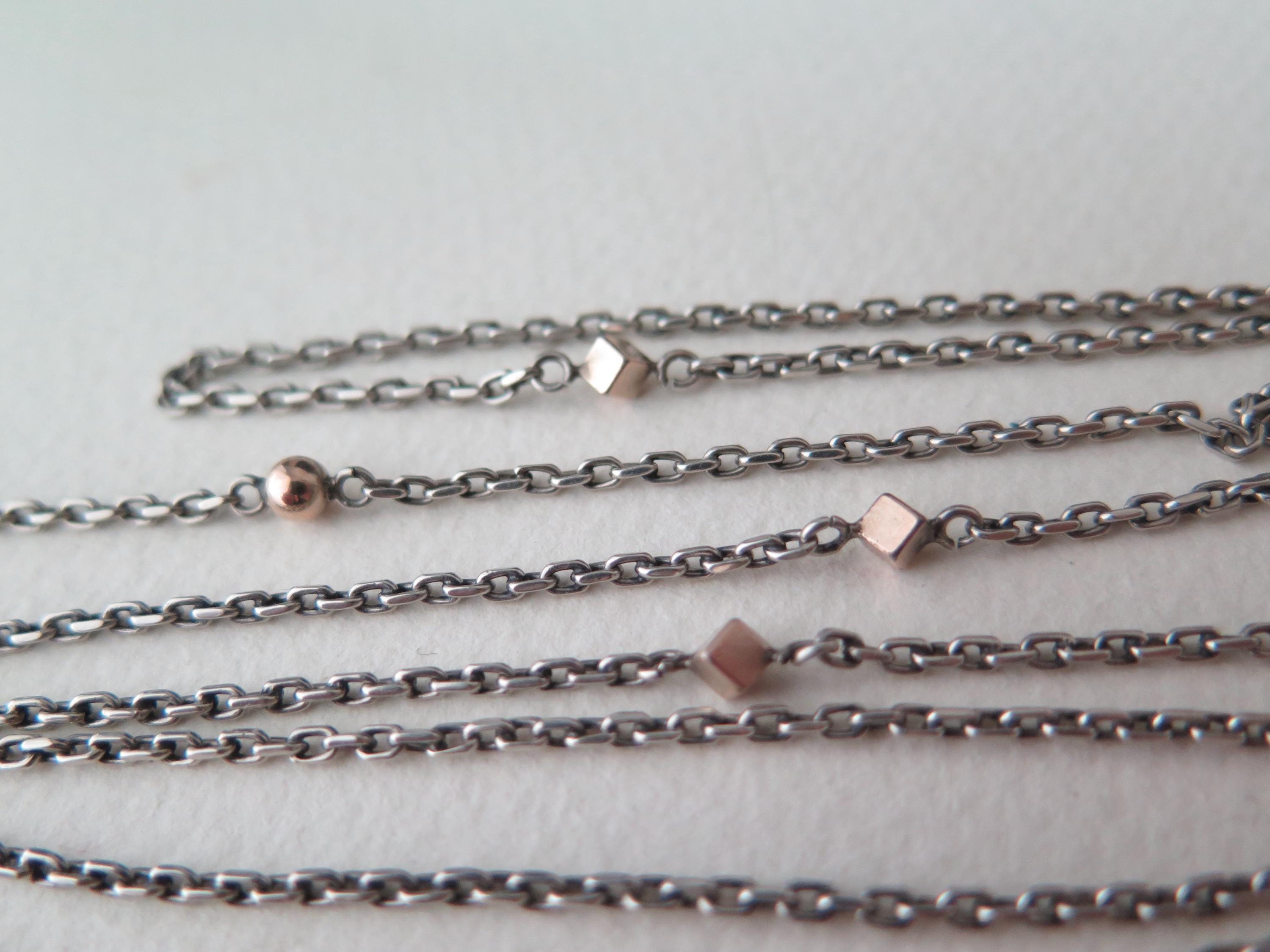 Antique 58" Silver & Rose Gold Long Guard Chain: Edwardian Art Deco Muff Chain