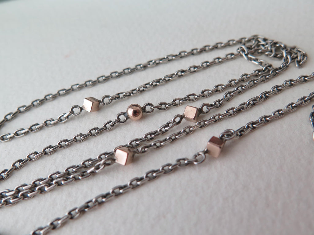 Antique 58" Silver & Rose Gold Long Guard Chain: Edwardian Art Deco Muff Chain