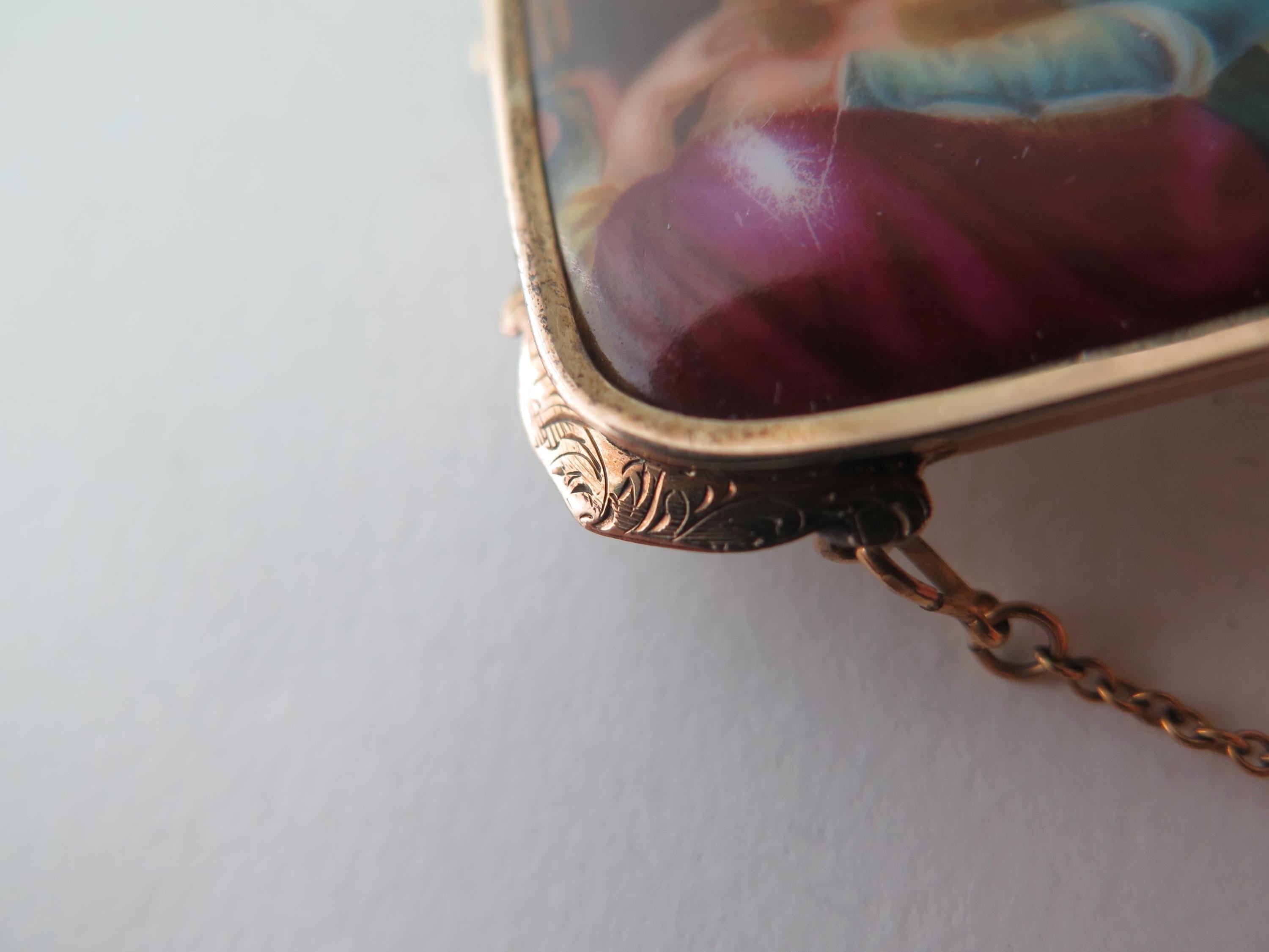 Antique 14k Gold Portrait Brooch: Hand-Painted Porcelain Two Women