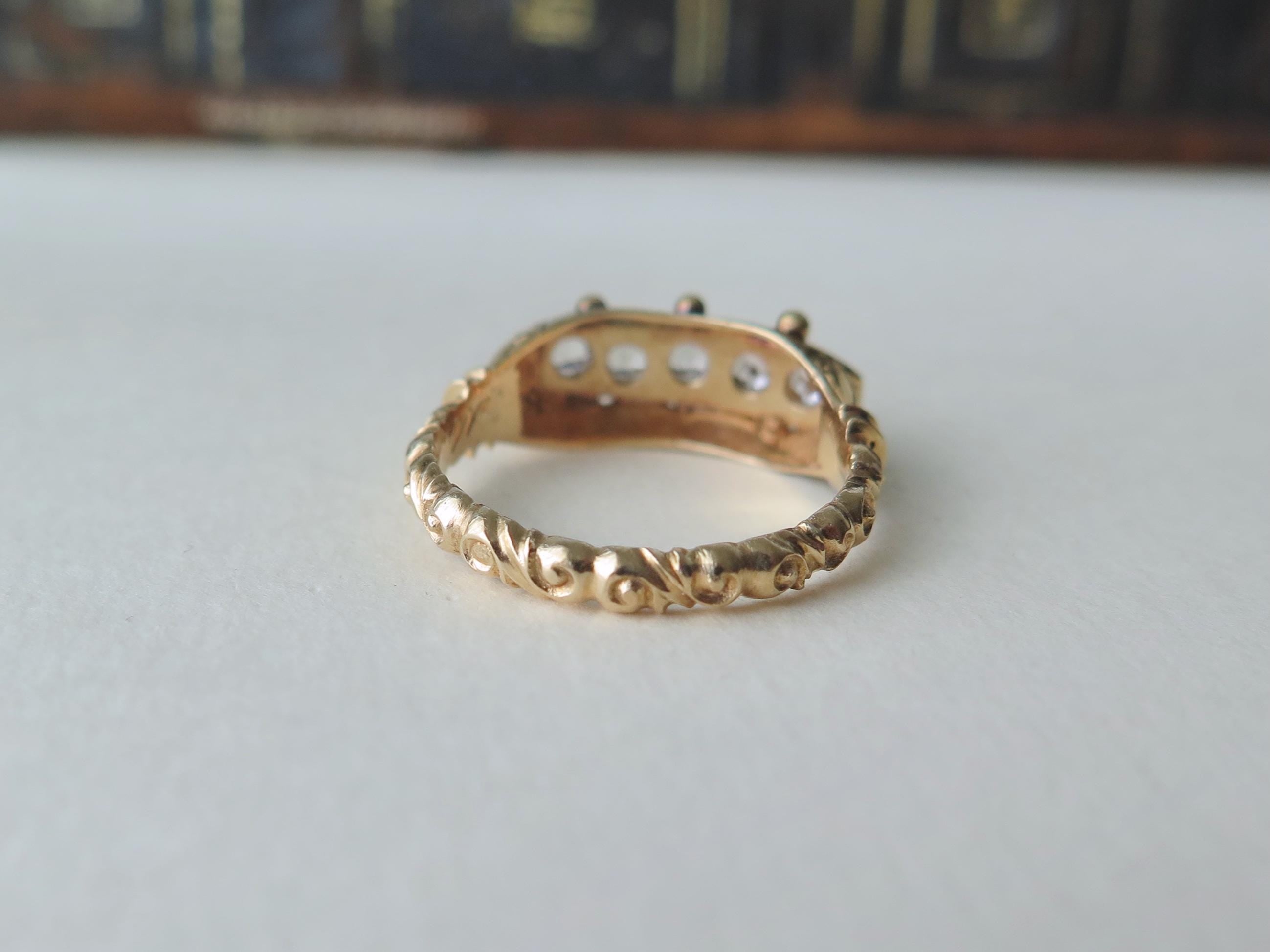 Vintage 18k Gold Rock Crystal Ring: Five Stone Riviere Design