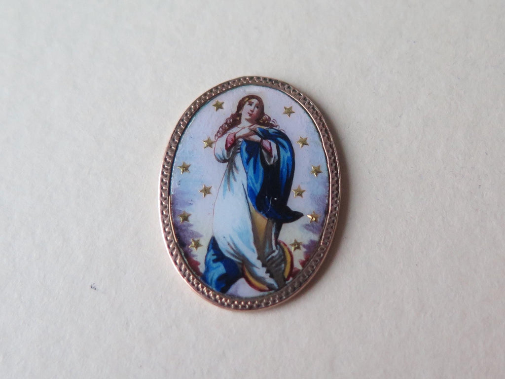 Antique Victorian 14k Enameled Gold Locket Pendant with Diamonds and Secret Religious Medal