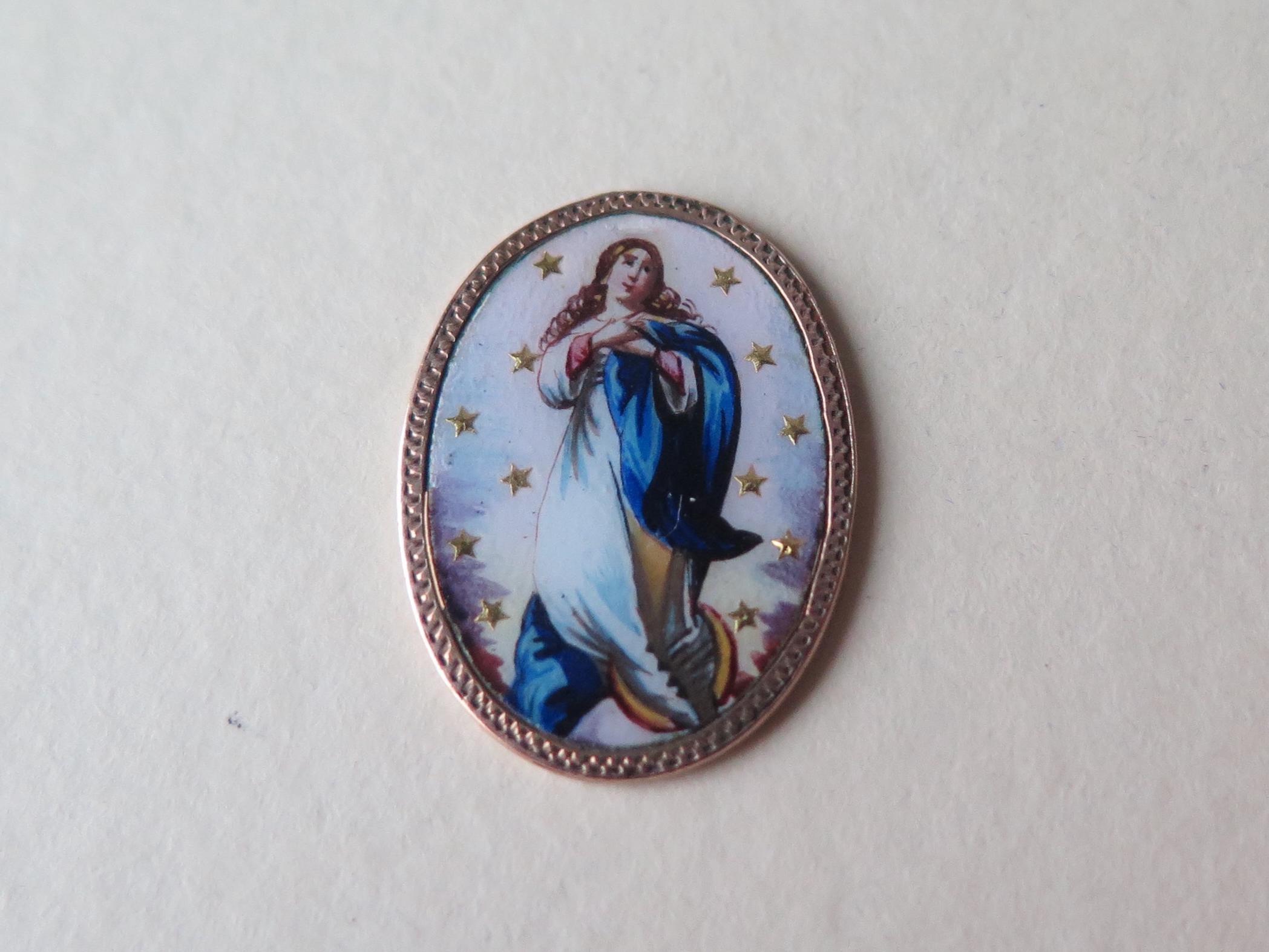 Antique Victorian 14k Enameled Gold Locket Pendant with Diamonds and Secret Religious Medal