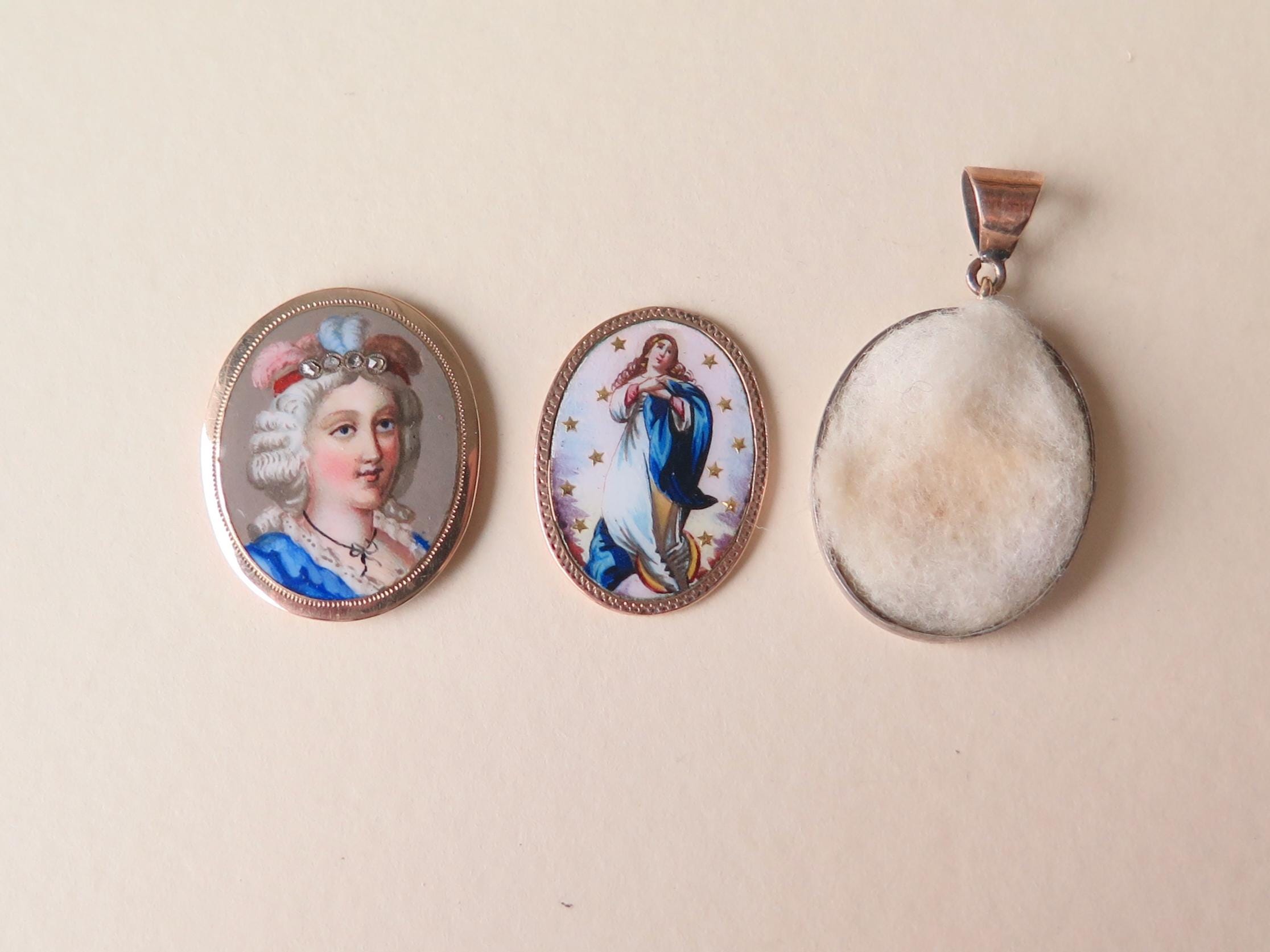 Antique Victorian 14k Enameled Gold Locket Pendant with Diamonds and Secret Religious Medal