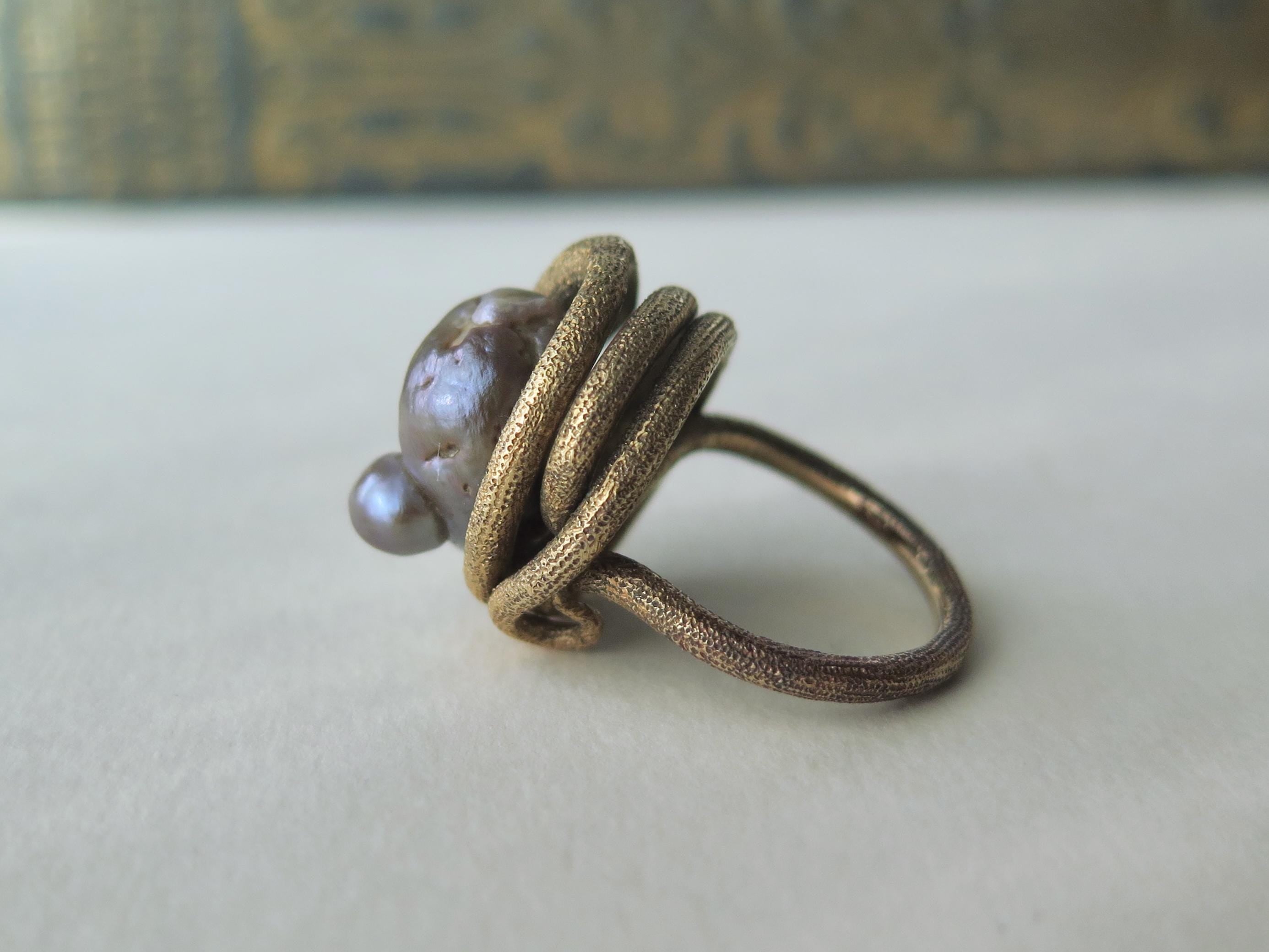 Antique Victorian 18k Gold Serpent Ring: Pearl & Garnet Snake Jewelry