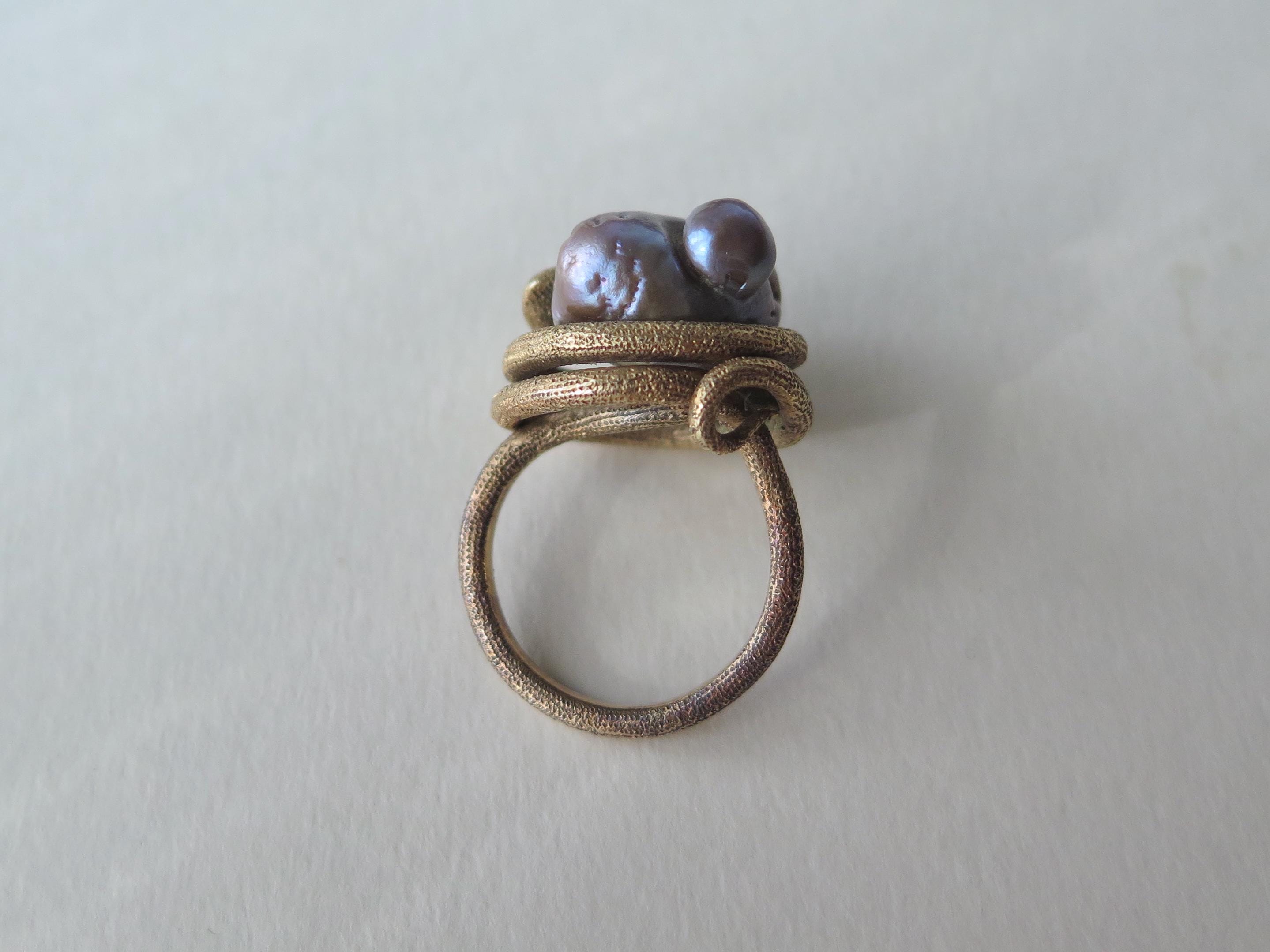 Antique Victorian 18k Gold Serpent Ring: Pearl & Garnet Snake Jewelry