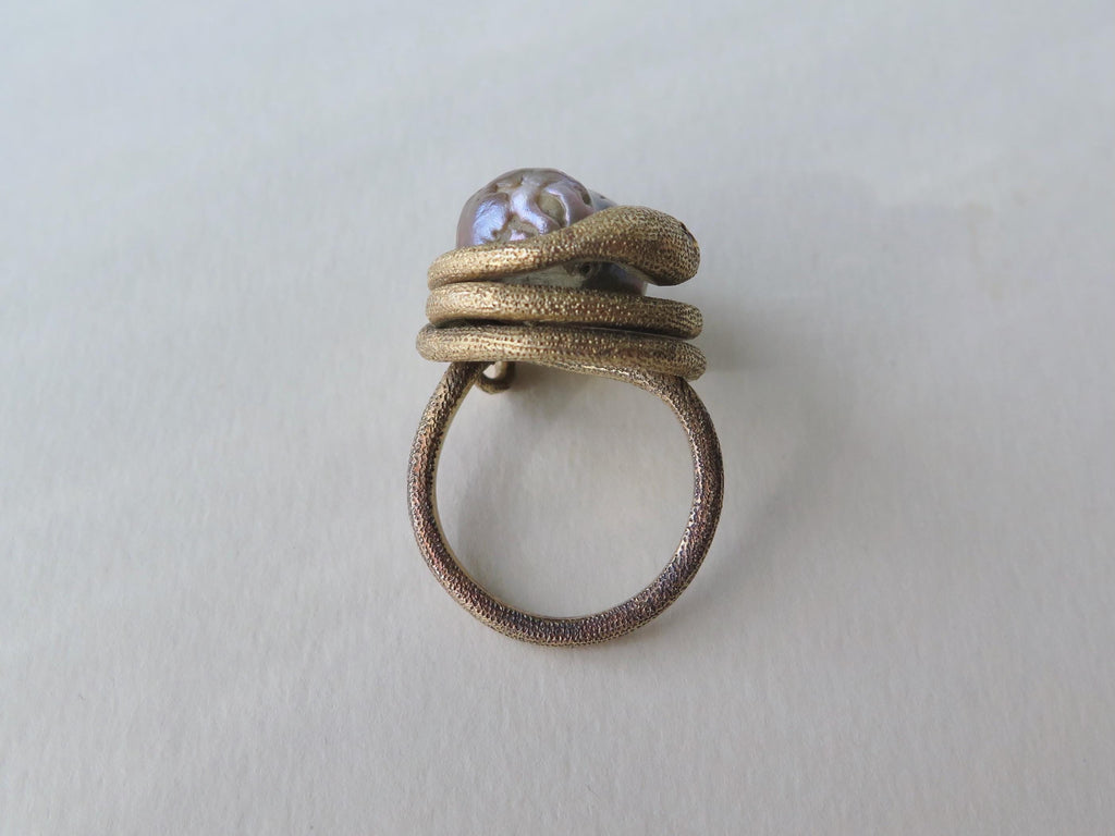 Antique Victorian 18k Gold Serpent Ring: Pearl & Garnet Snake Jewelry