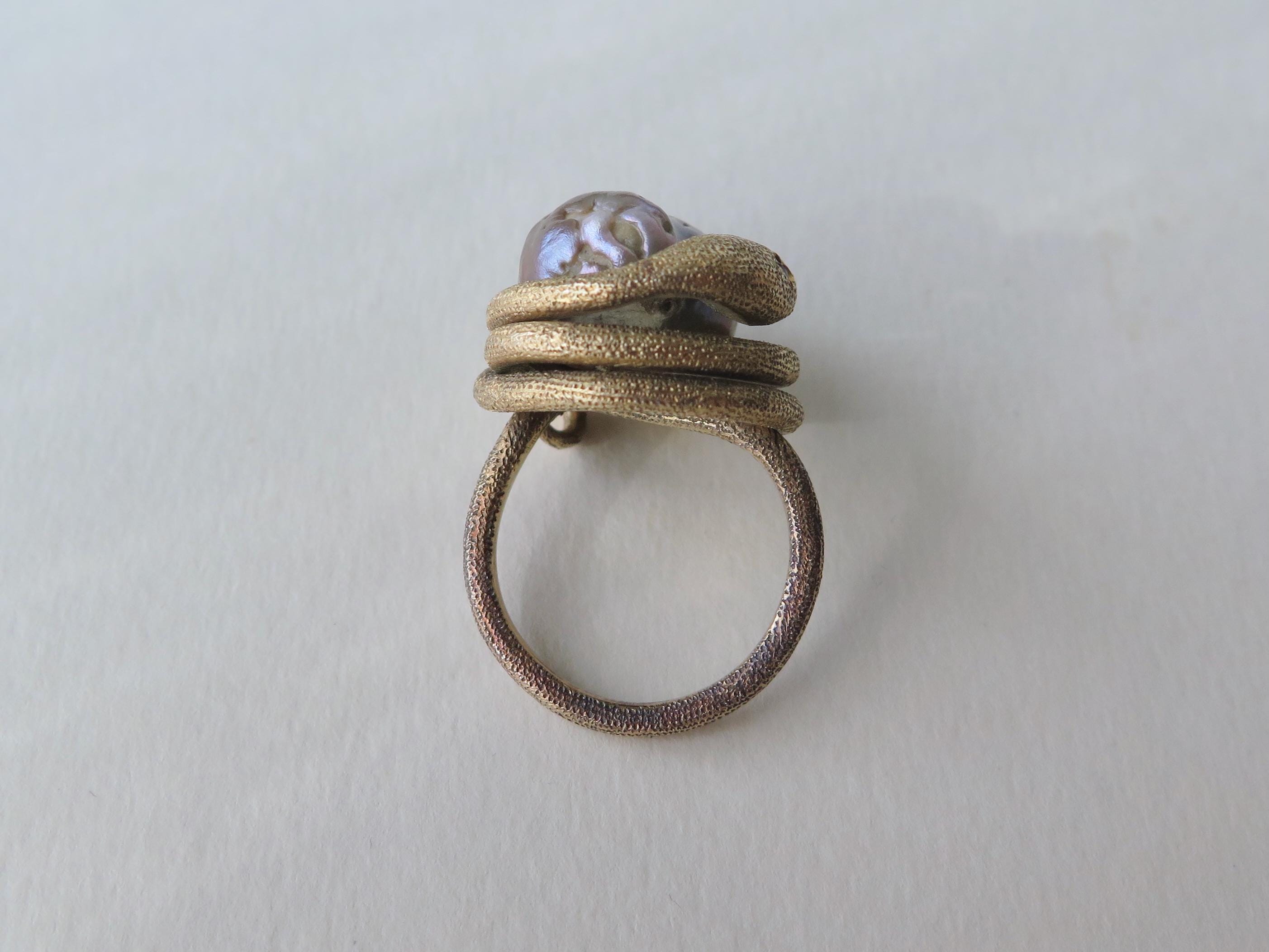 Antique Victorian 18k Gold Serpent Ring: Pearl & Garnet Snake Jewelry
