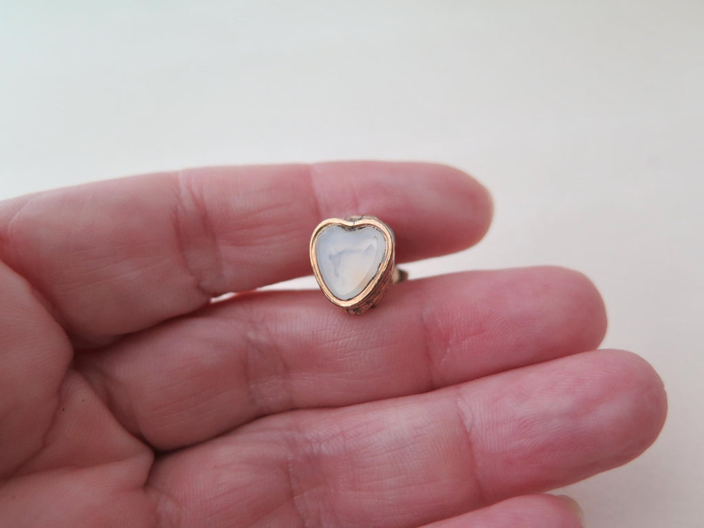 Antique Victorian Gold Cased Heart Fob Pendant: White Chalcedony