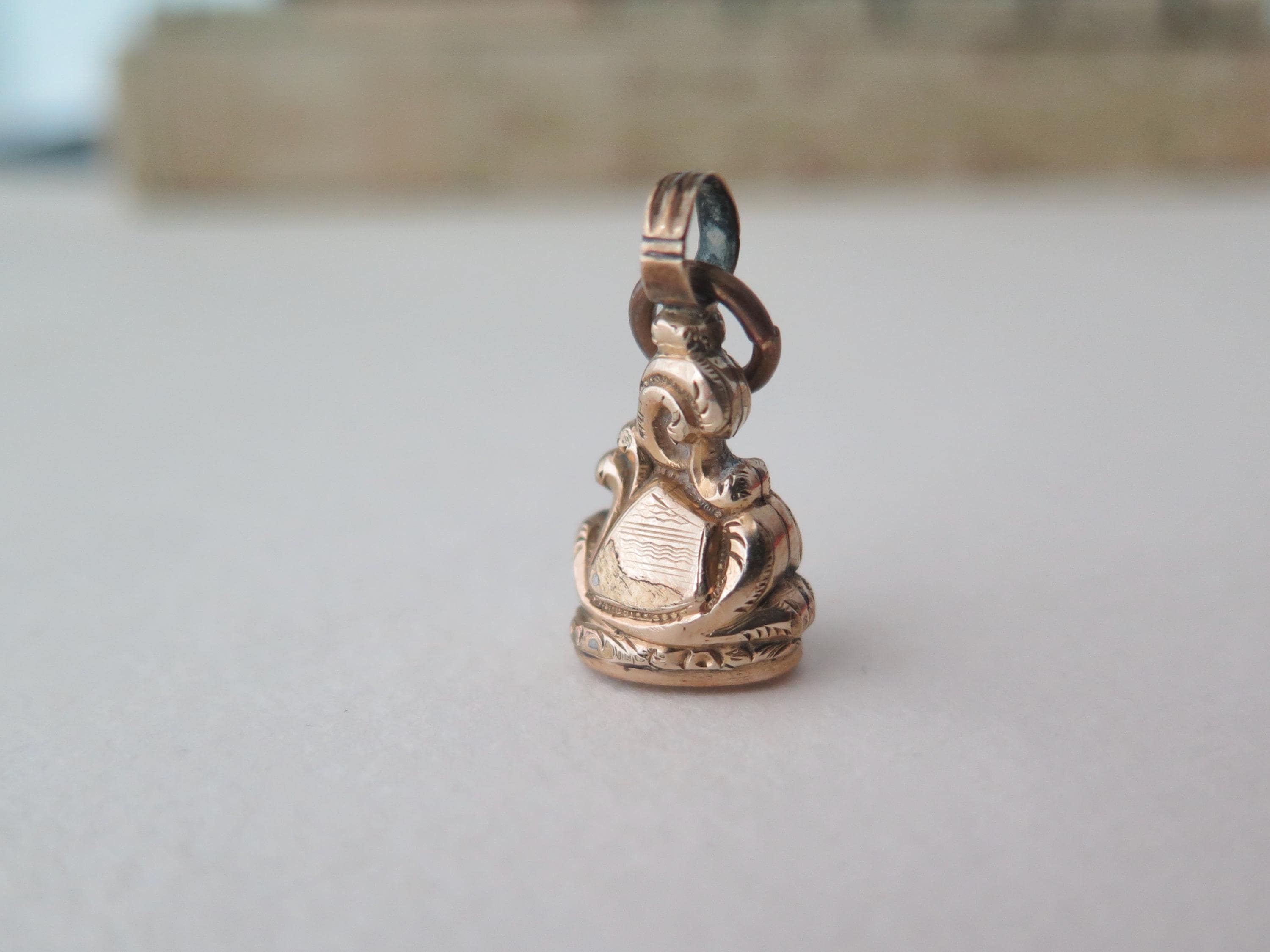 Antique Victorian Gold Cased Heart Fob Pendant: White Chalcedony