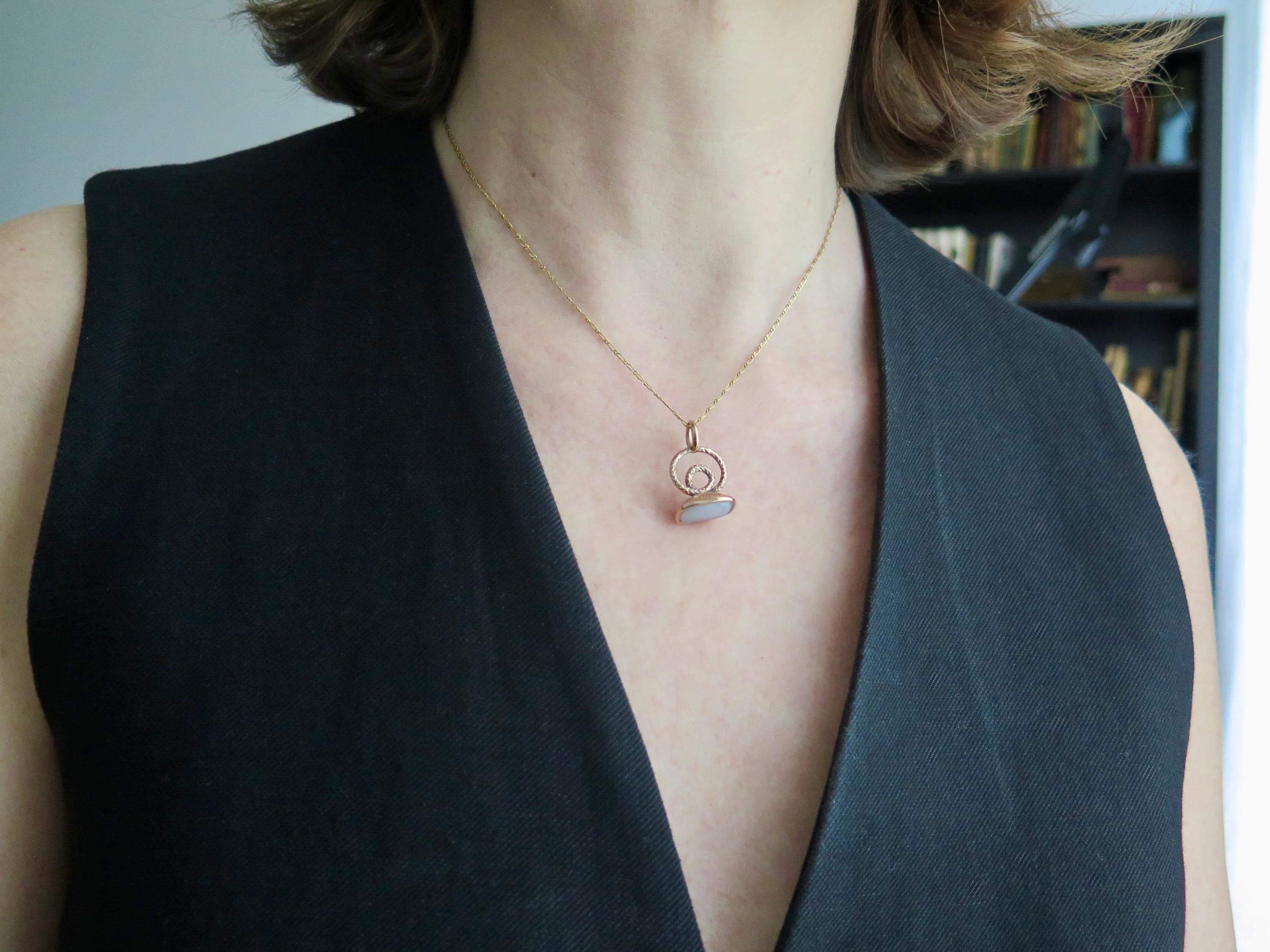 Antique Victorian Snake Fob Gold Cased White Chalcedony Serpent Fob Pendant