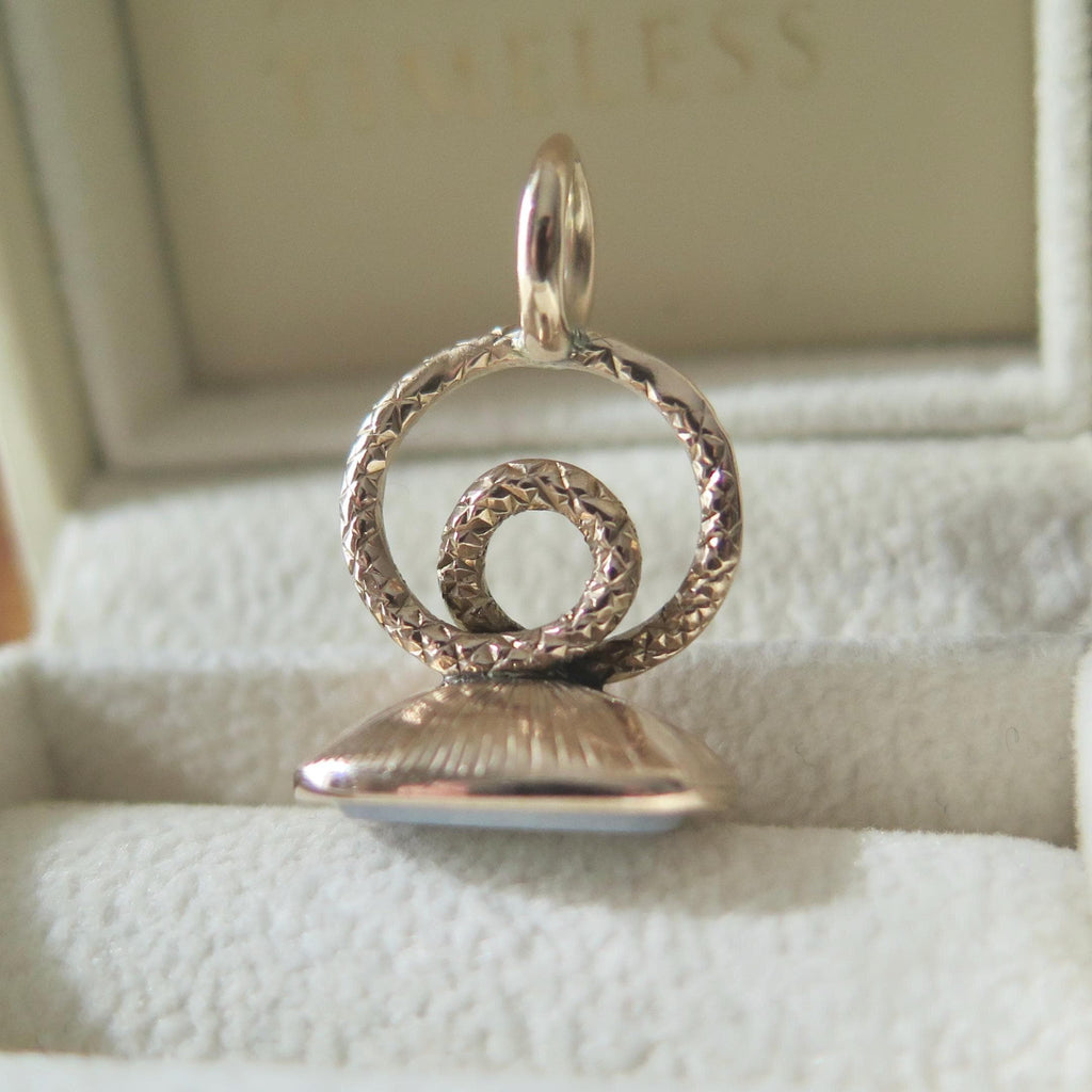 Antique Victorian Snake Fob Gold Cased White Chalcedony Serpent Fob Pendant