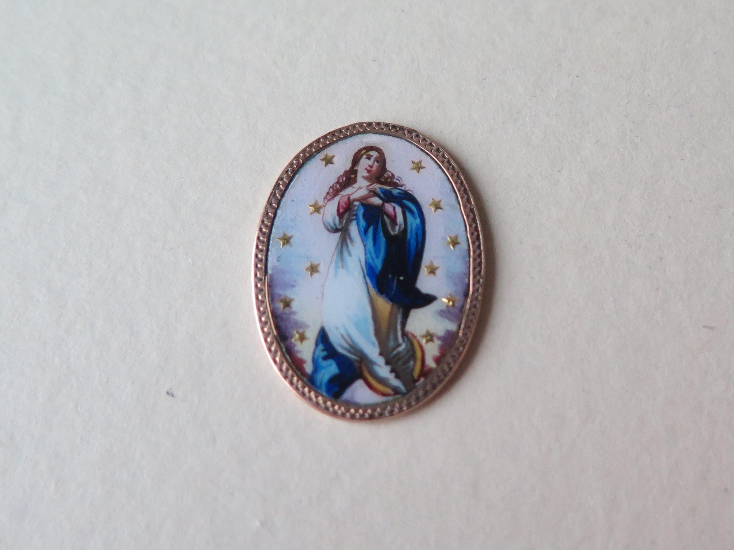 Antique Victorian 14k Enameled Gold Locket Pendant with Diamonds and Secret Religious Medal
