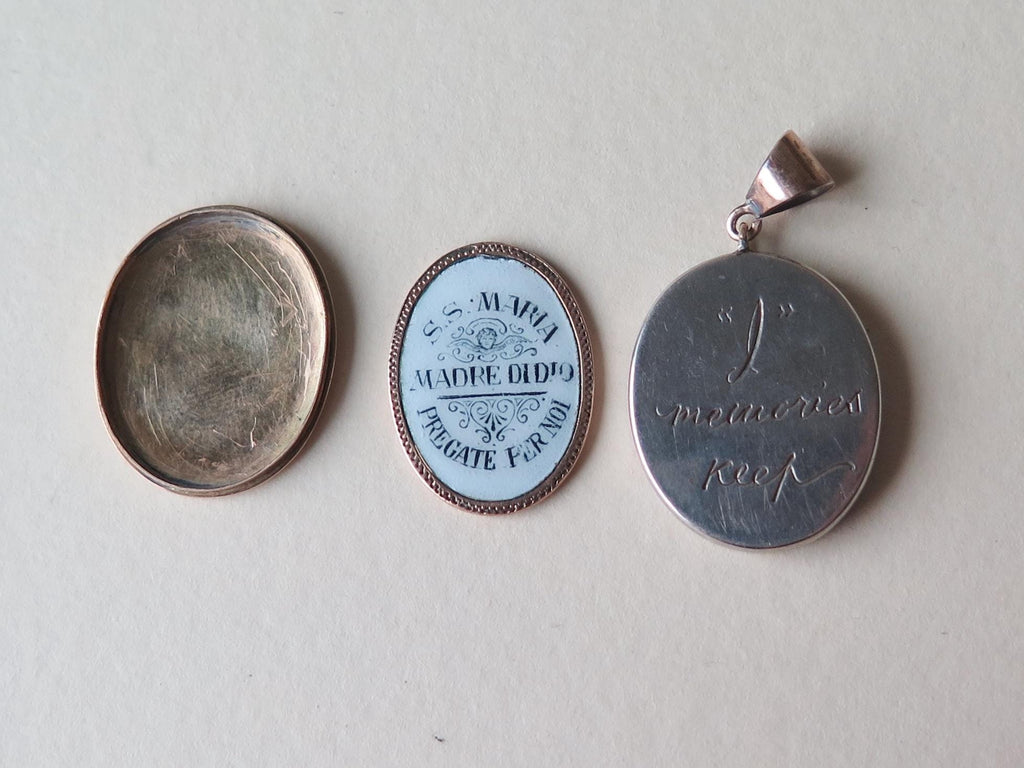 Antique Victorian 14k Enameled Gold Locket Pendant with Diamonds and Secret Religious Medal